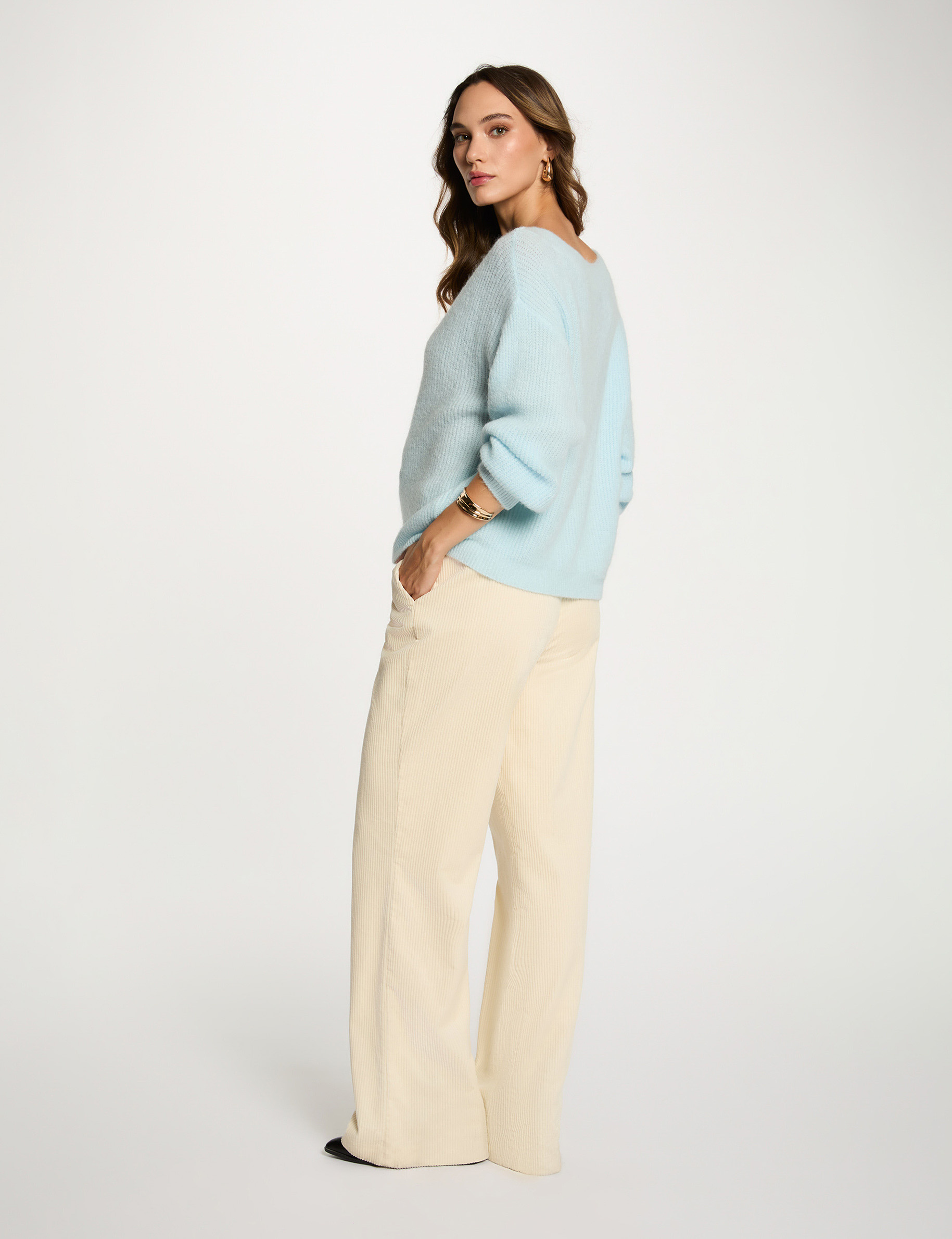 Jumper with round neck sky blue women