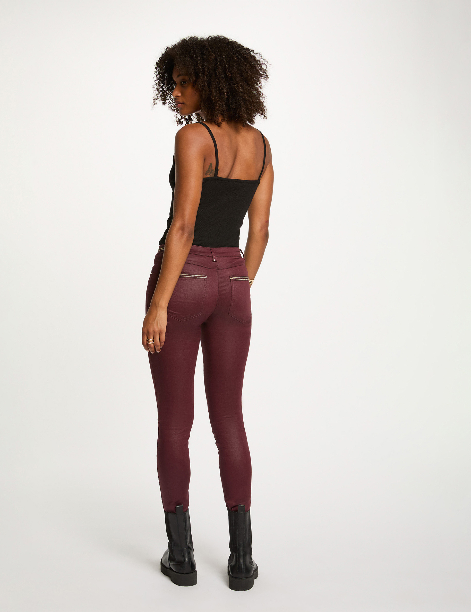 slim trousers with wet effect plum women Slim trousers with wet effect plum women