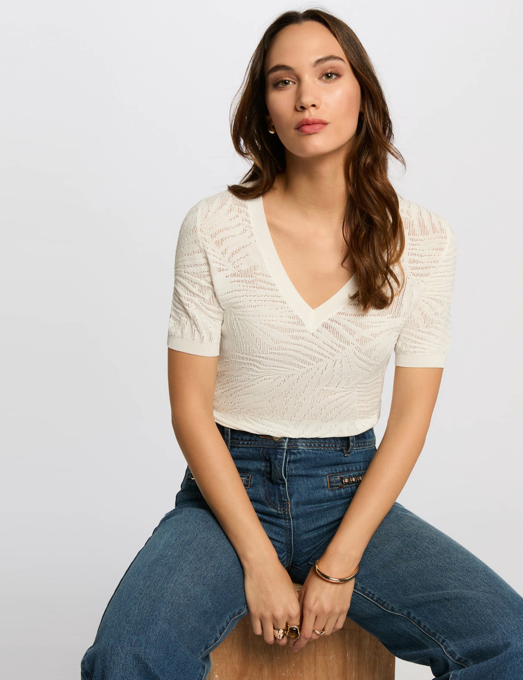 short sleeved openwork jumper white women Short-sleeved openwork jumper white women