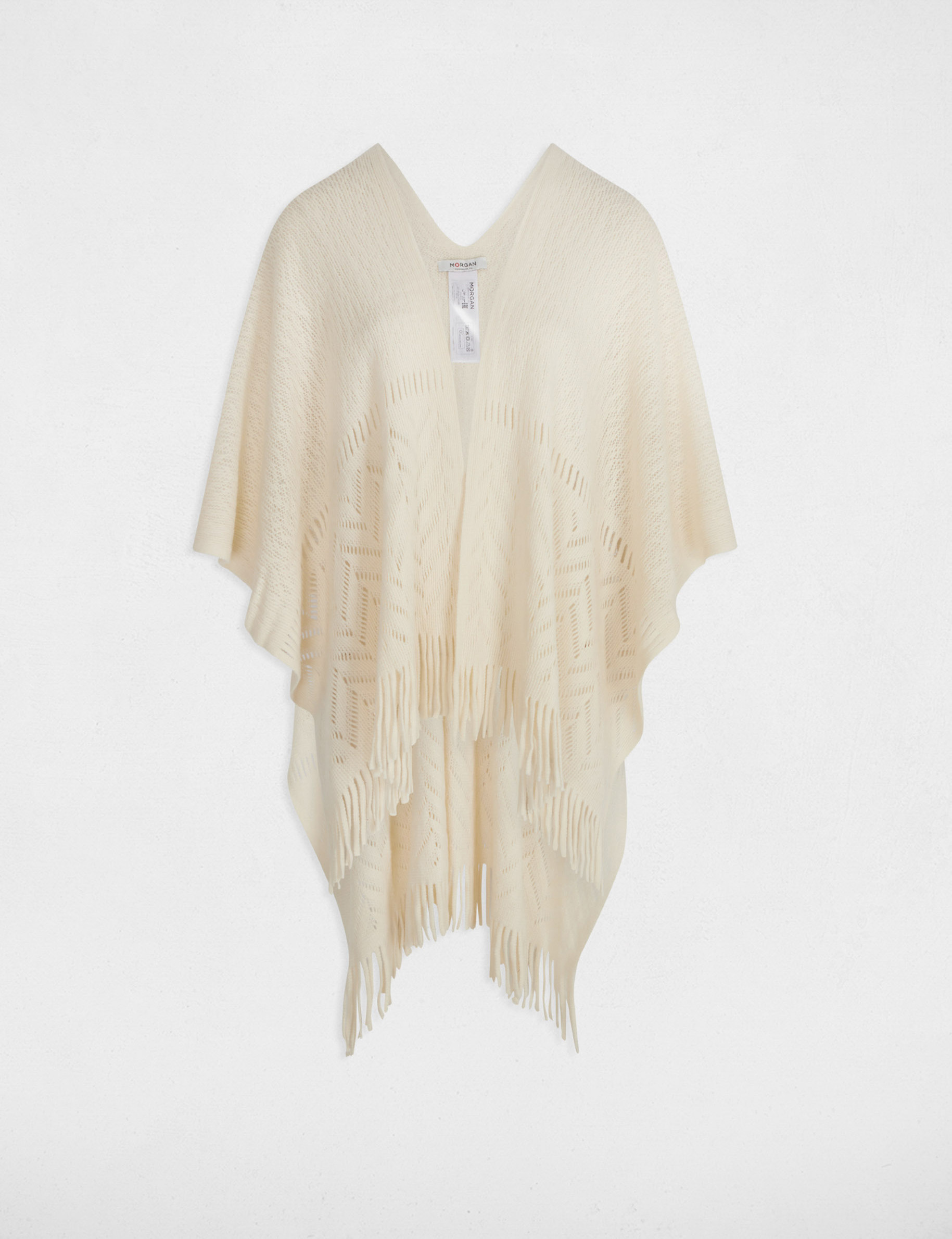 Knitted cape with fringes ivory women