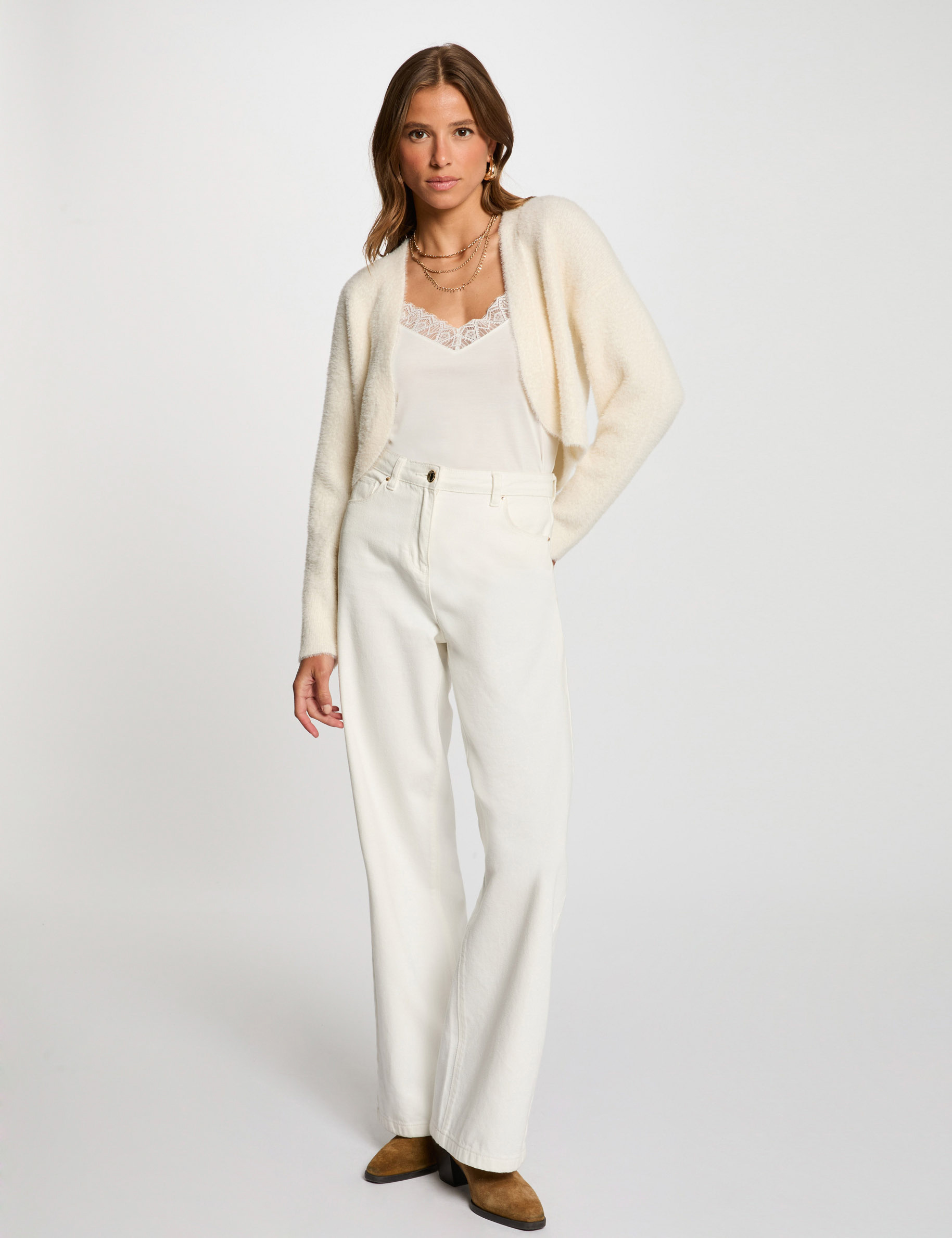 Long-sleeved short cardigan ivory women