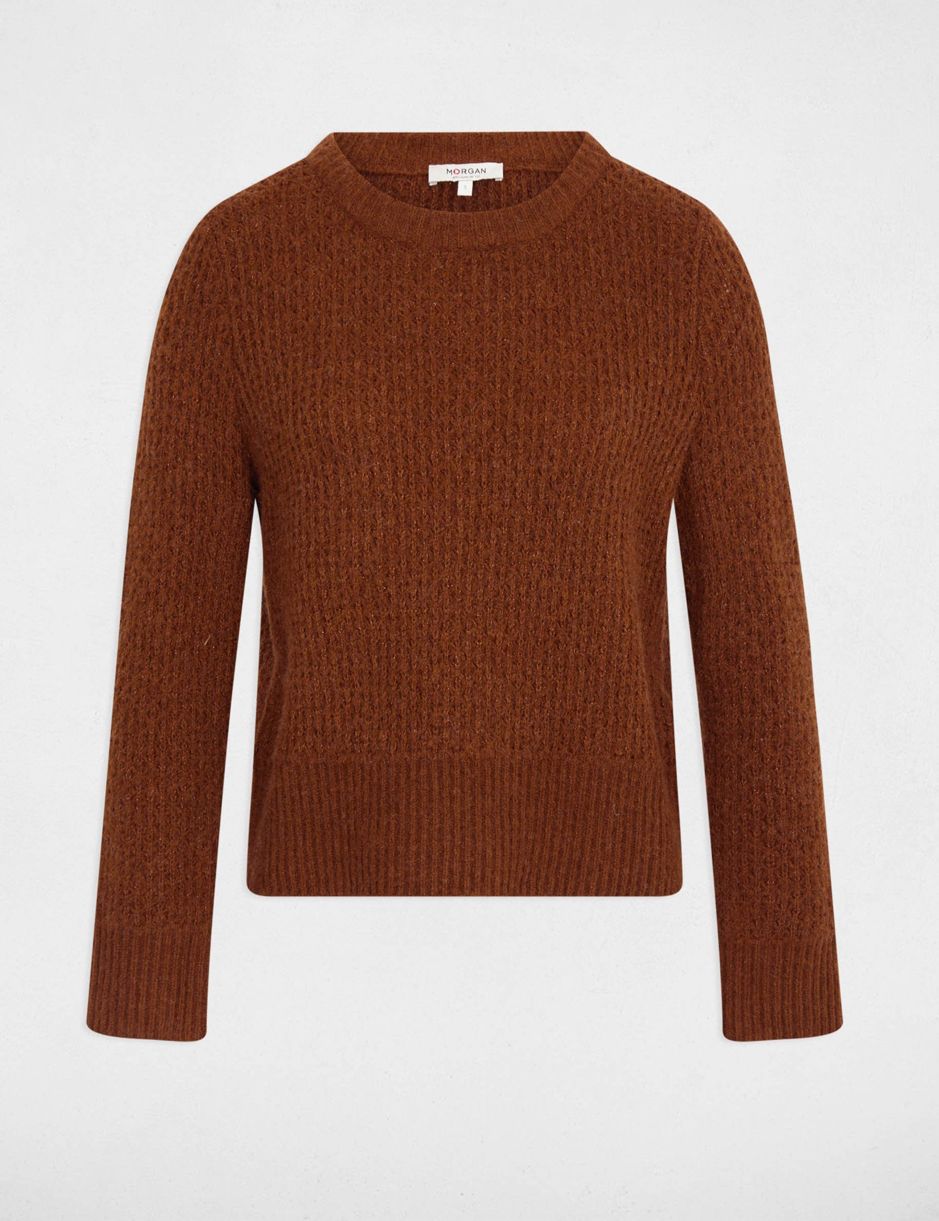 Jumper round neck long sleeves cognac brown women