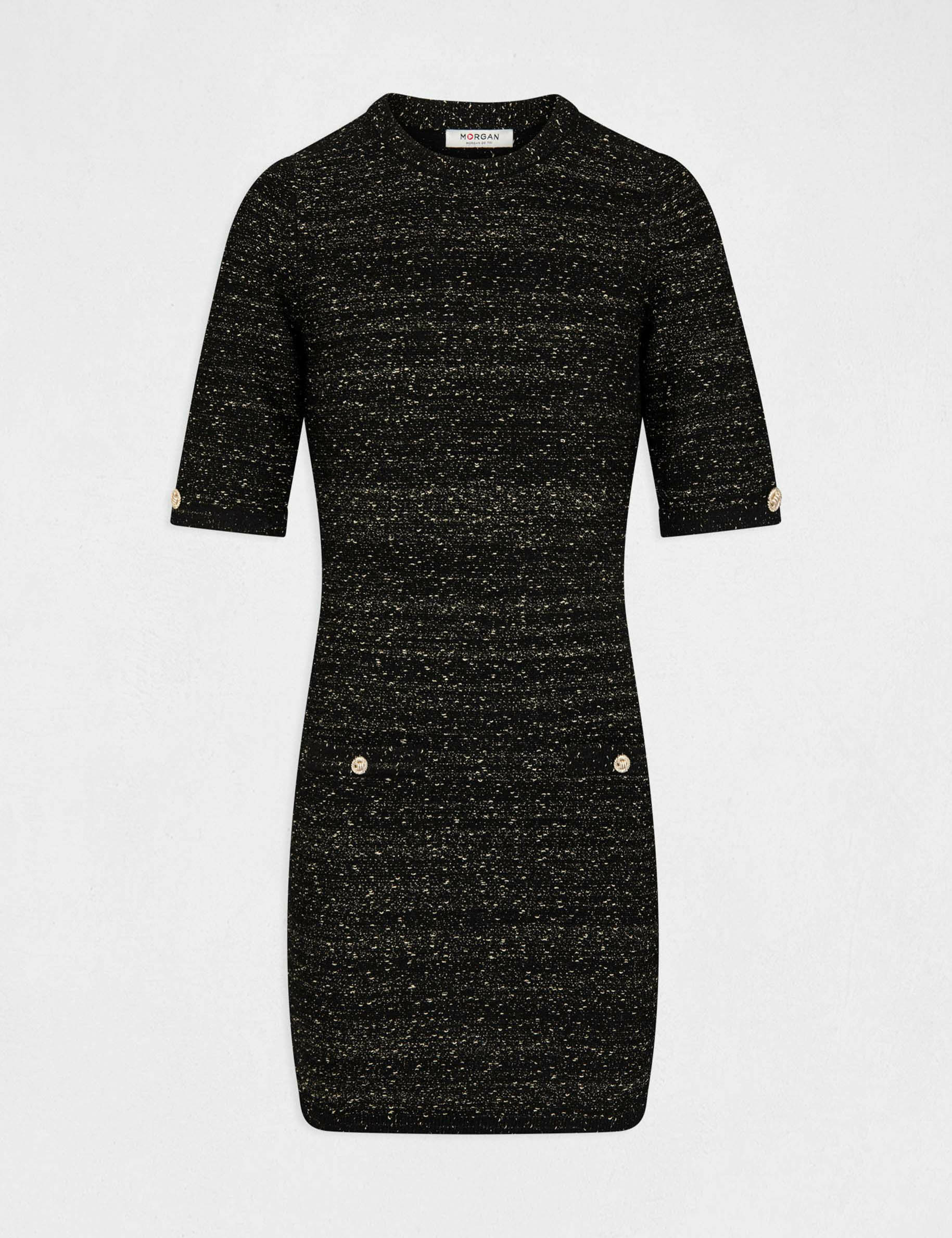 Fitted jumper dress with short sleeves black ladies'