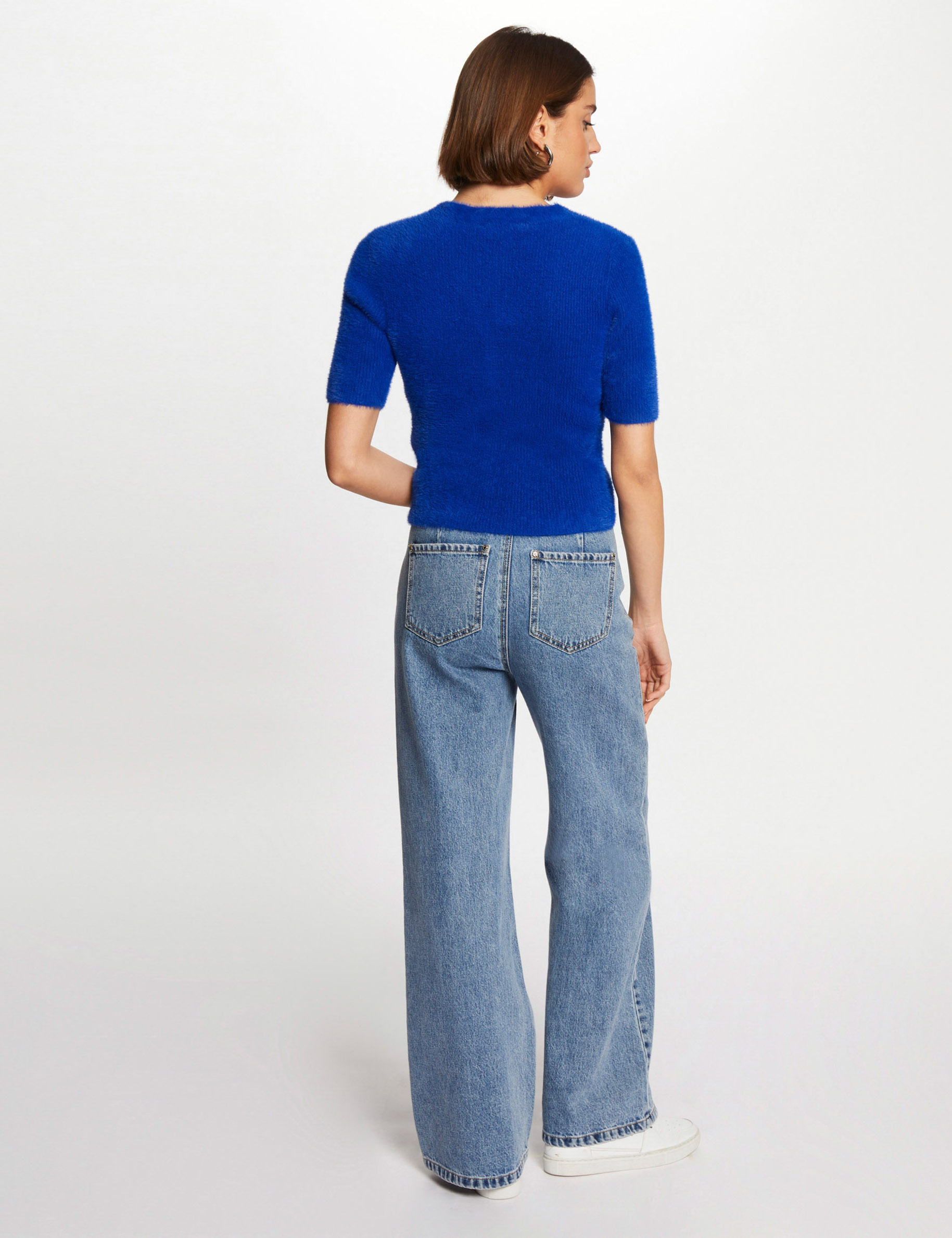 pull manches courtes a boutons bleu electrique femme Pull manches courtes à boutons bleu electrique femme