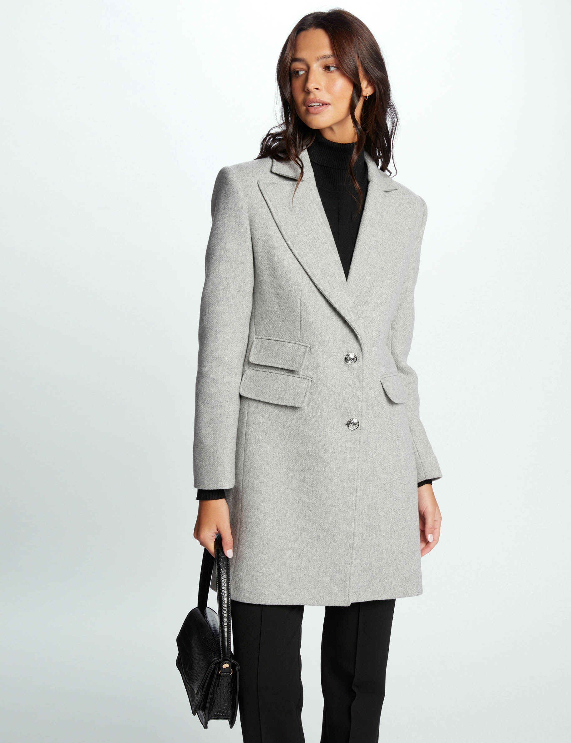 Buttoned long coat light grey ladies'