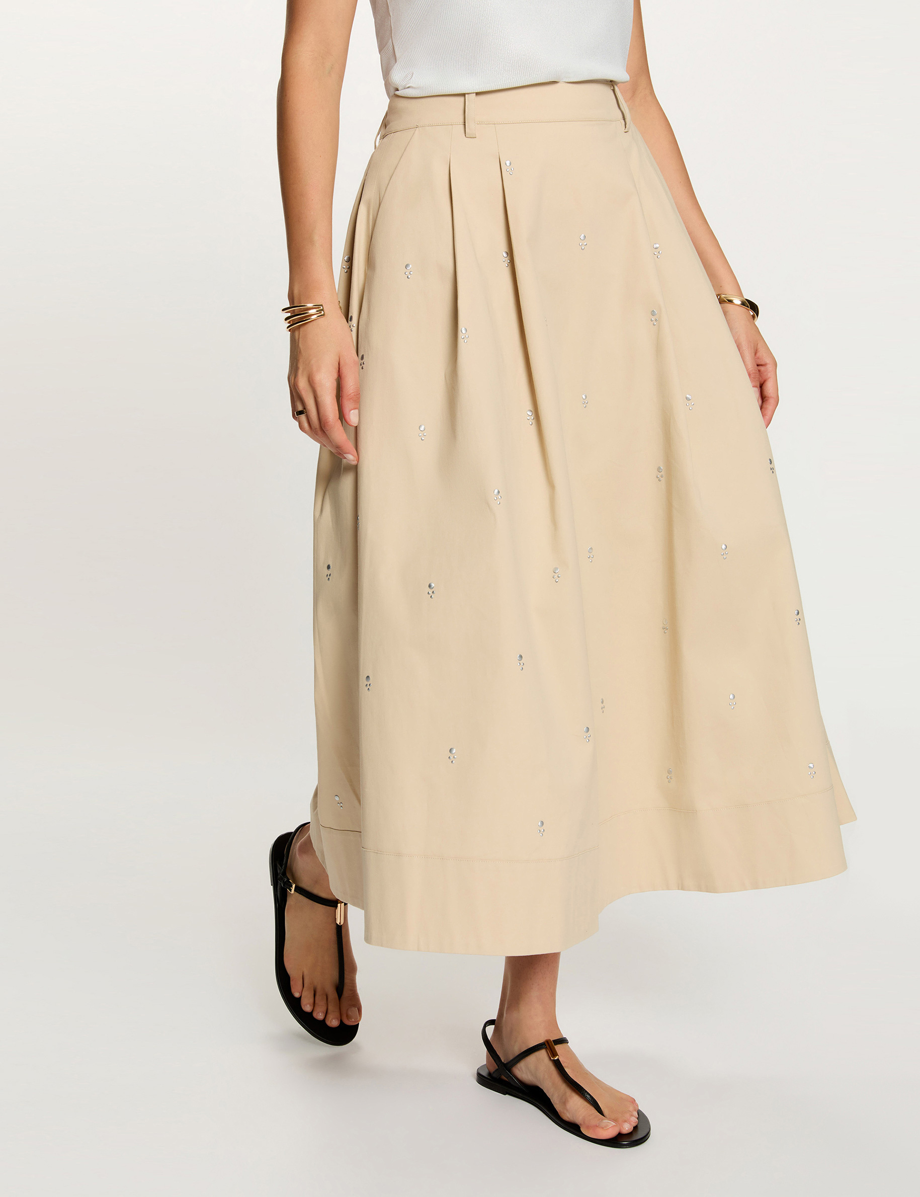 High-waisted long skirt beige women