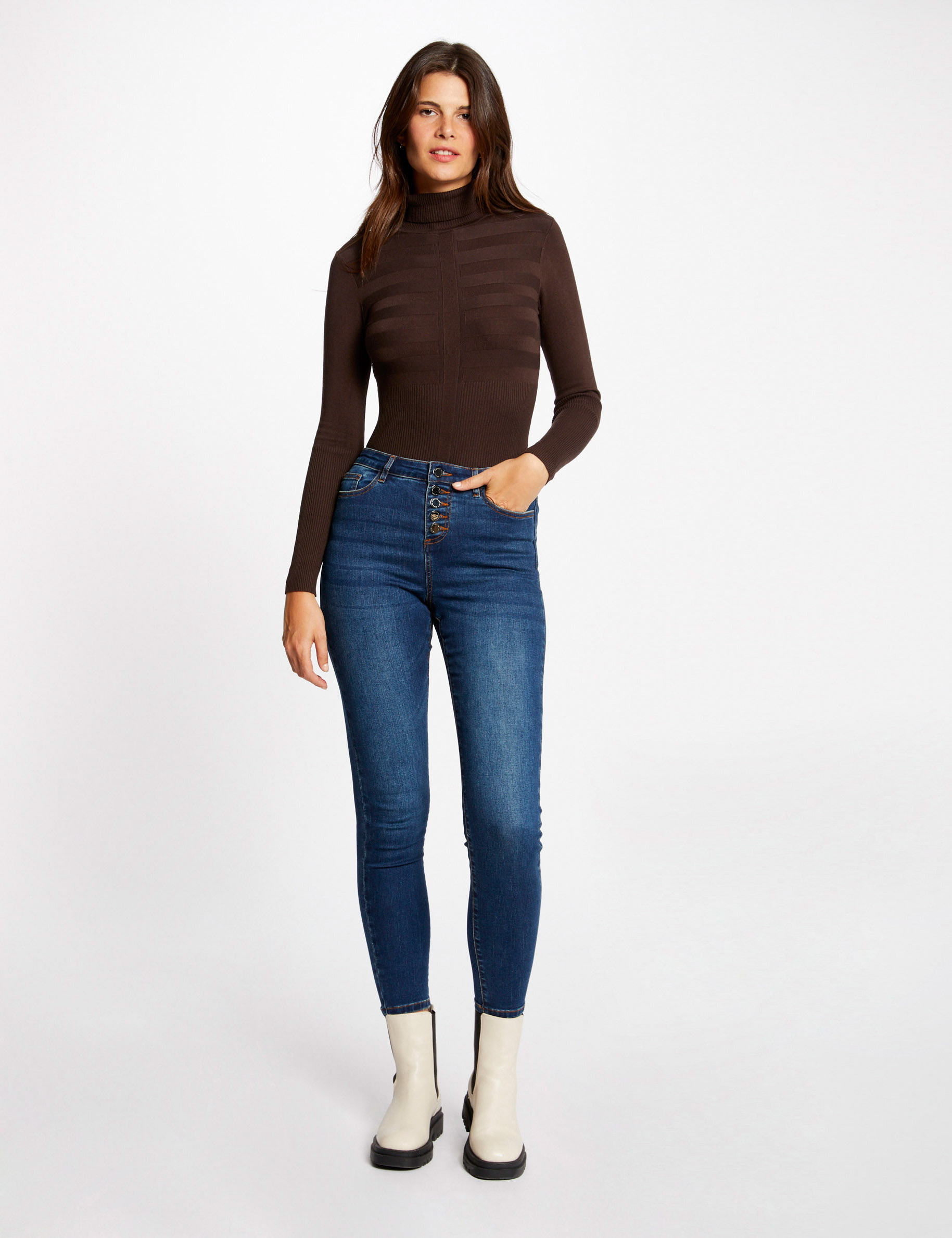 Pull col roulé online femme marron