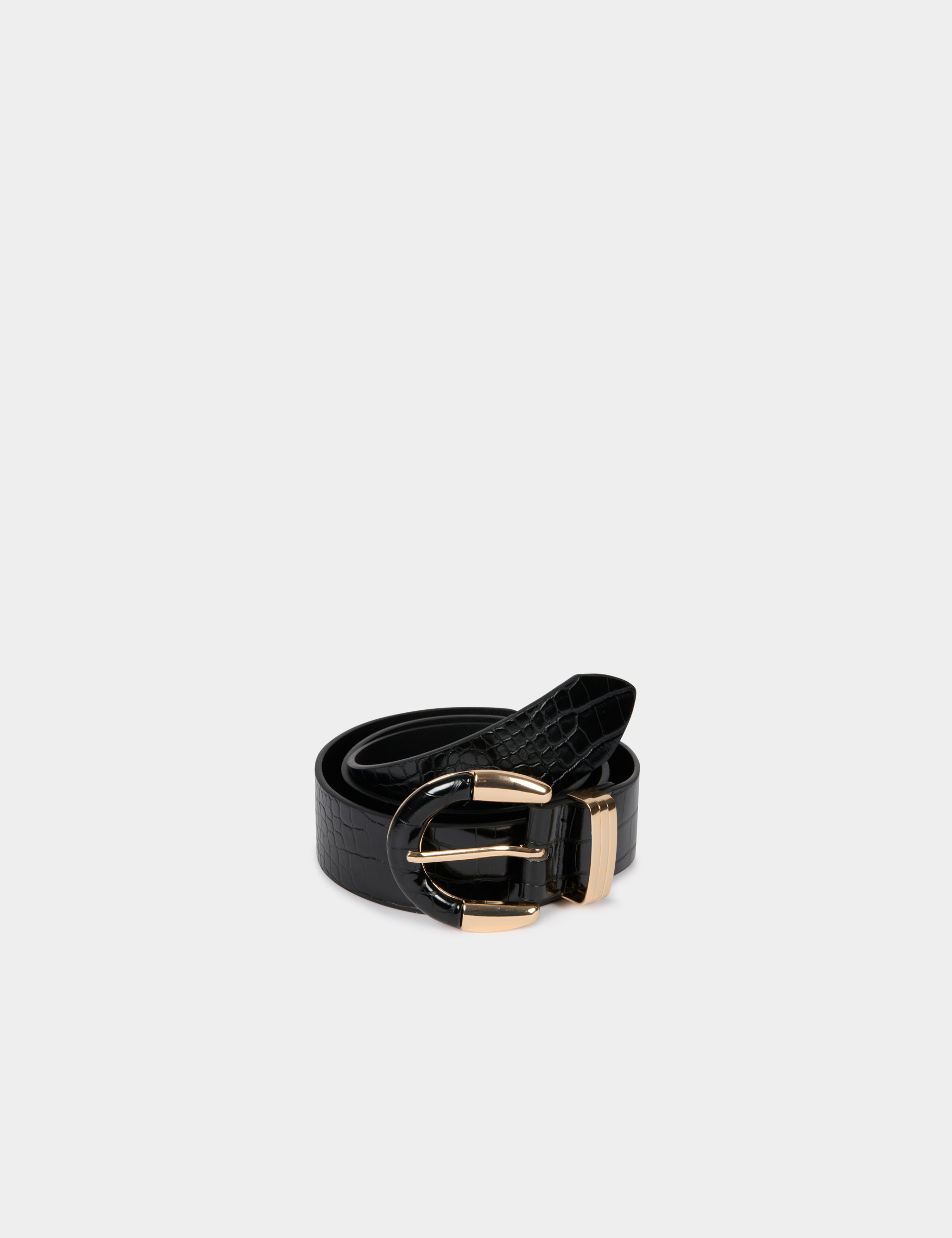Slim crocodile-effect belt black women