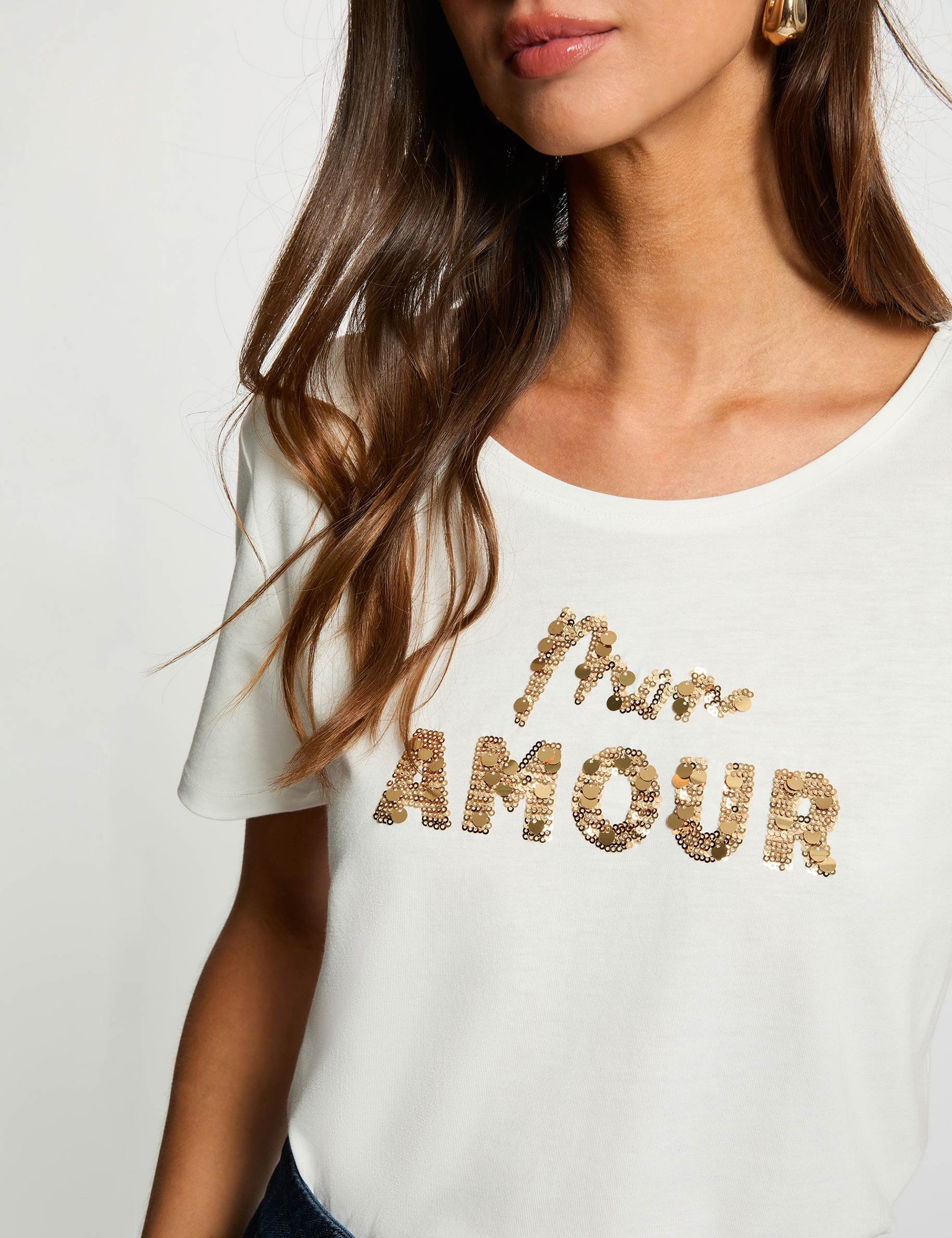 sequin embroidered t shirt white women Sequin-embroidered t-shirt white women