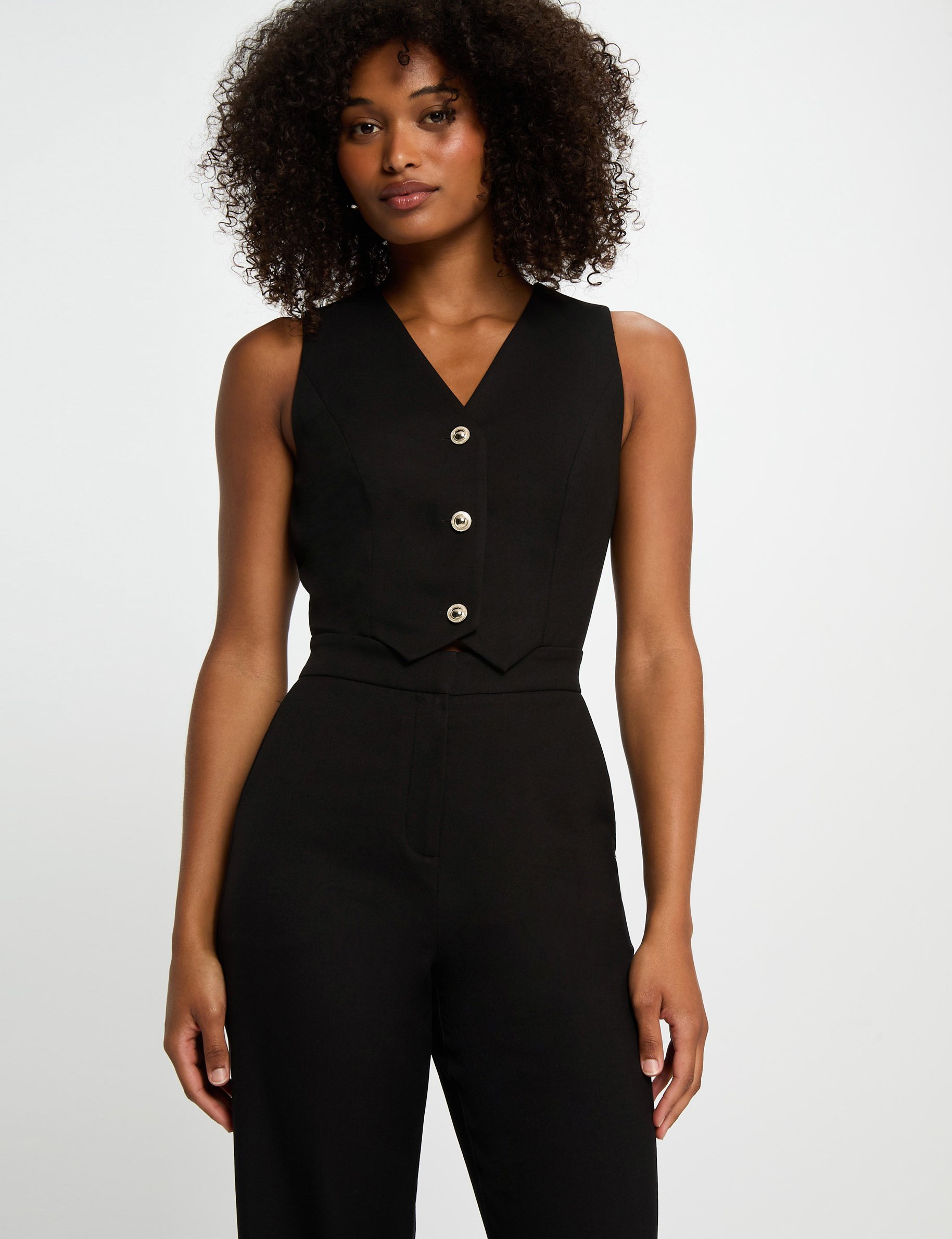 combinaison longue col en v noir femme Combinaison longue col en V noir femme