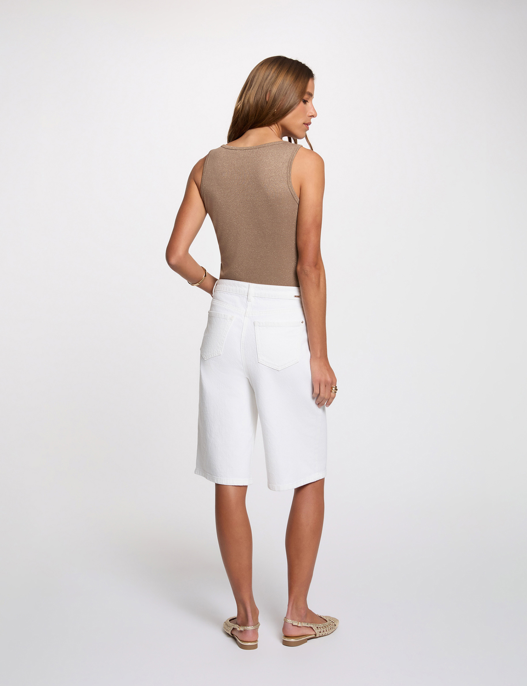 Fitted v-neck tank top taupe women