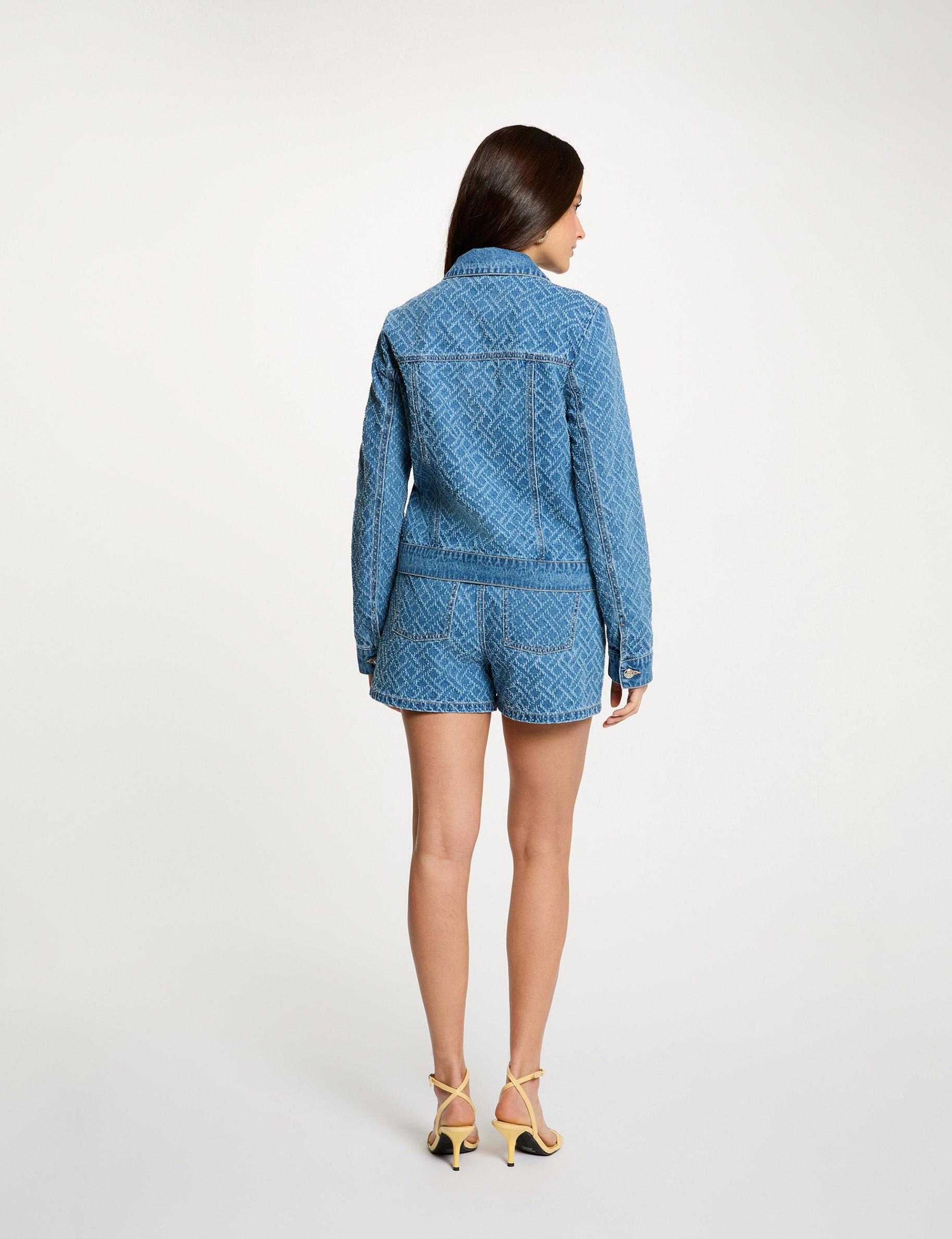 Chevron jacquard jacket denim stone women