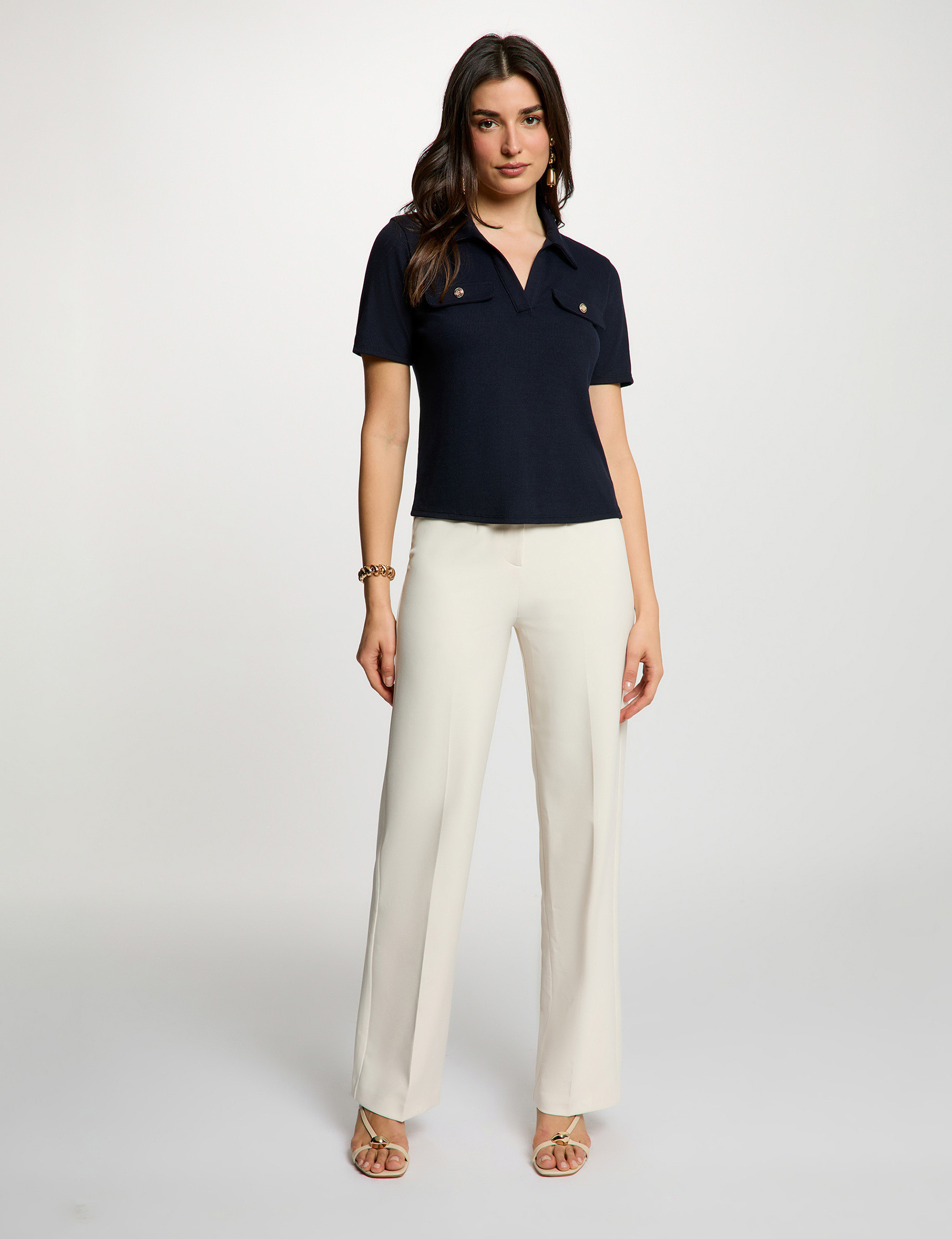 Straight trousers with darts cream women