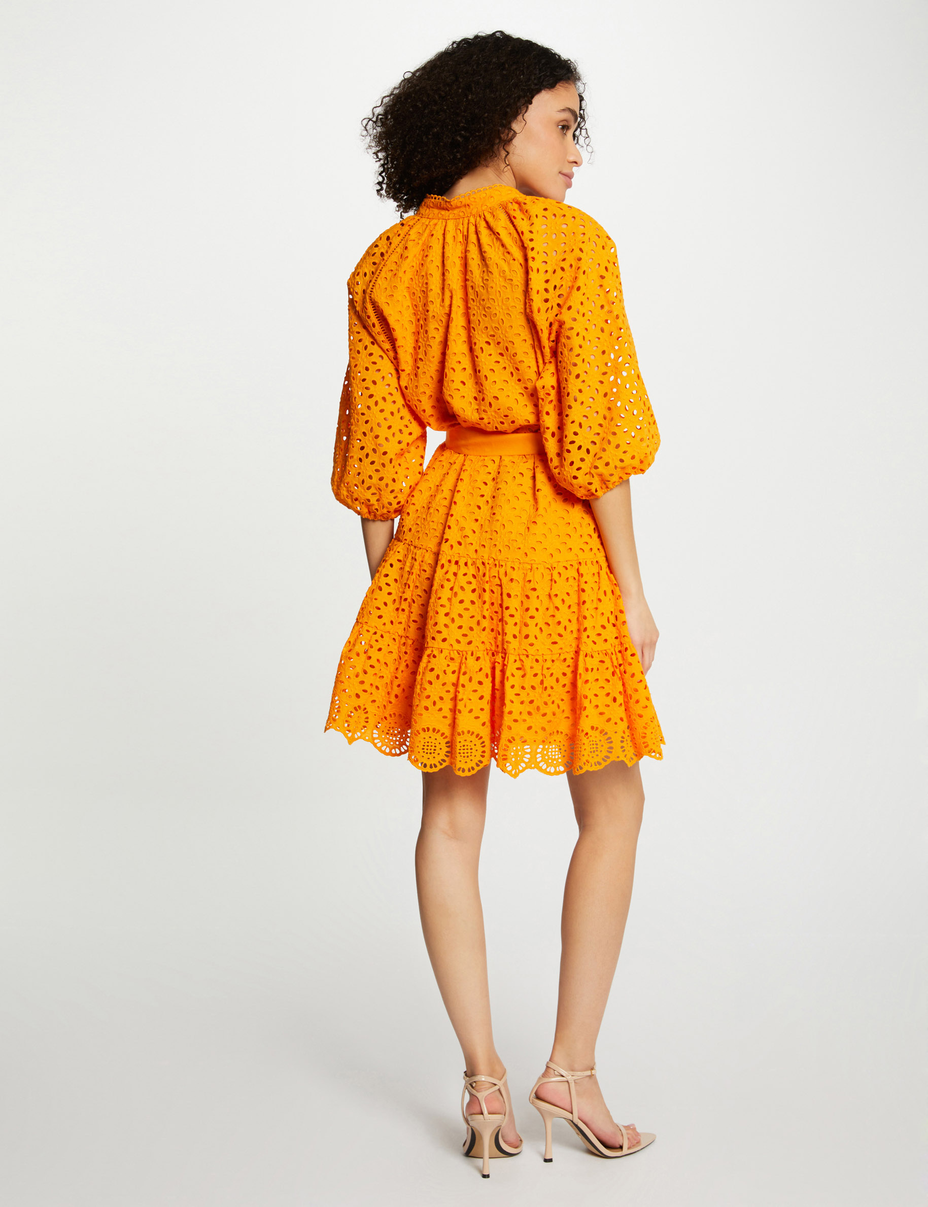 embroidered a line mini dress orange women Embroidered A-line mini dress orange women