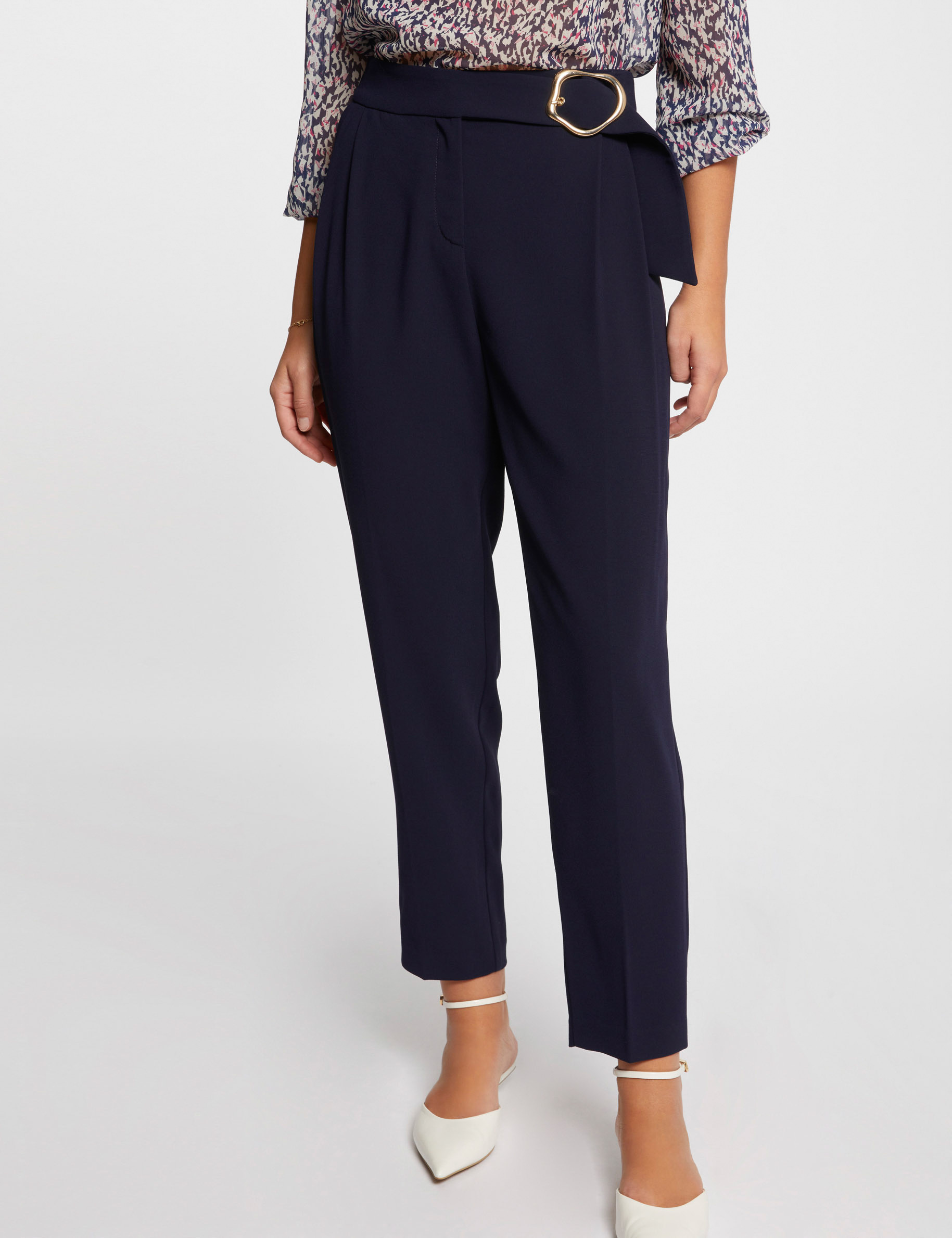 Loose straight trousers navy ladies'