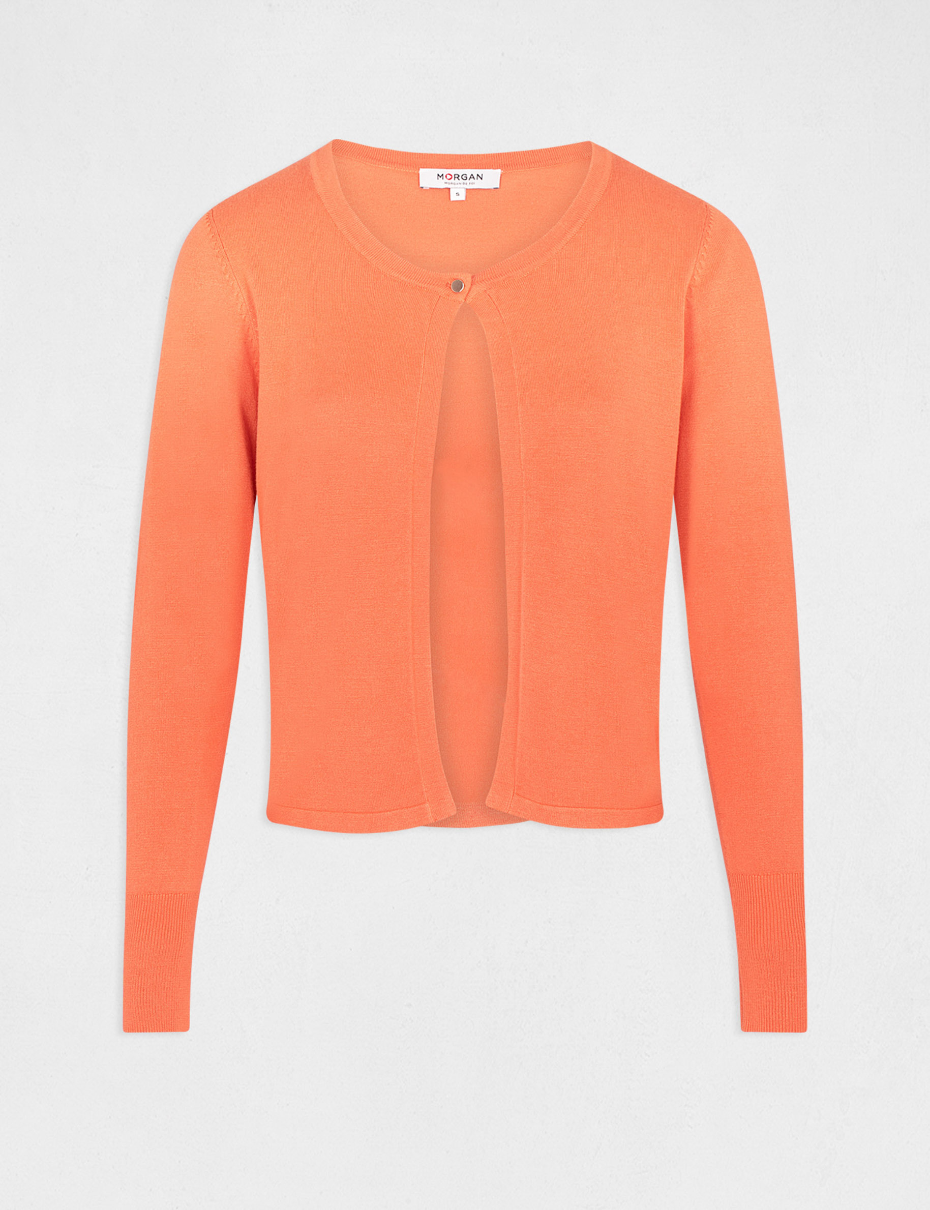 Short straight cardigan with round neck orange ladies' Short straight cardigan with round neck orange ladies'