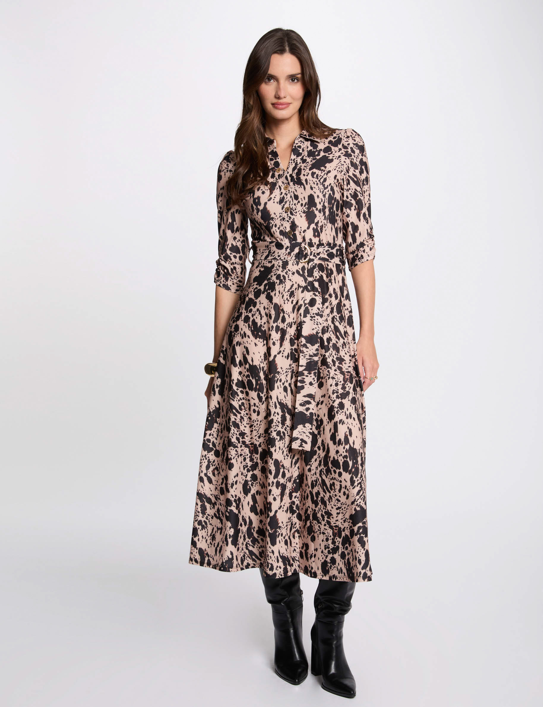 Printed straight midi dress multicolor women
