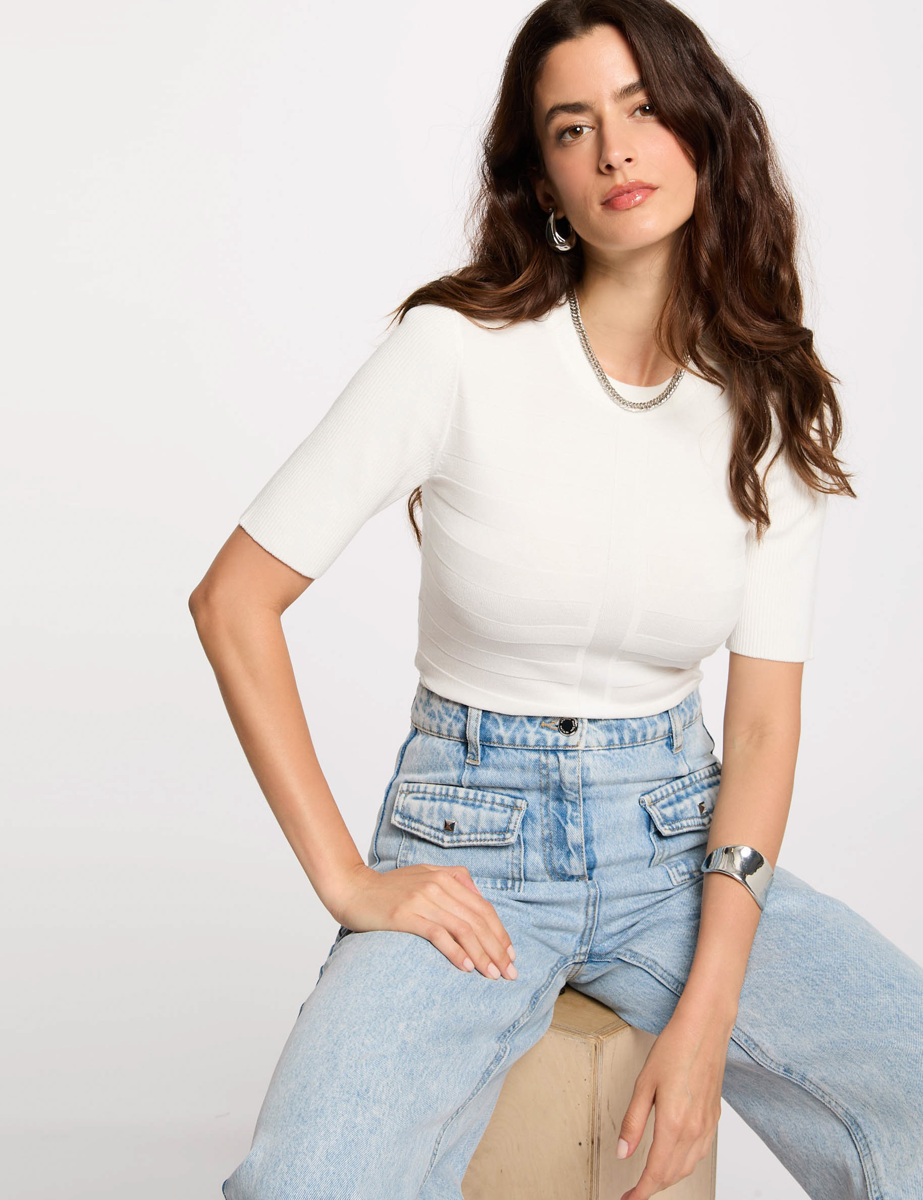 jumper with short sleeves ivory women Jumper with short sleeves ivory women