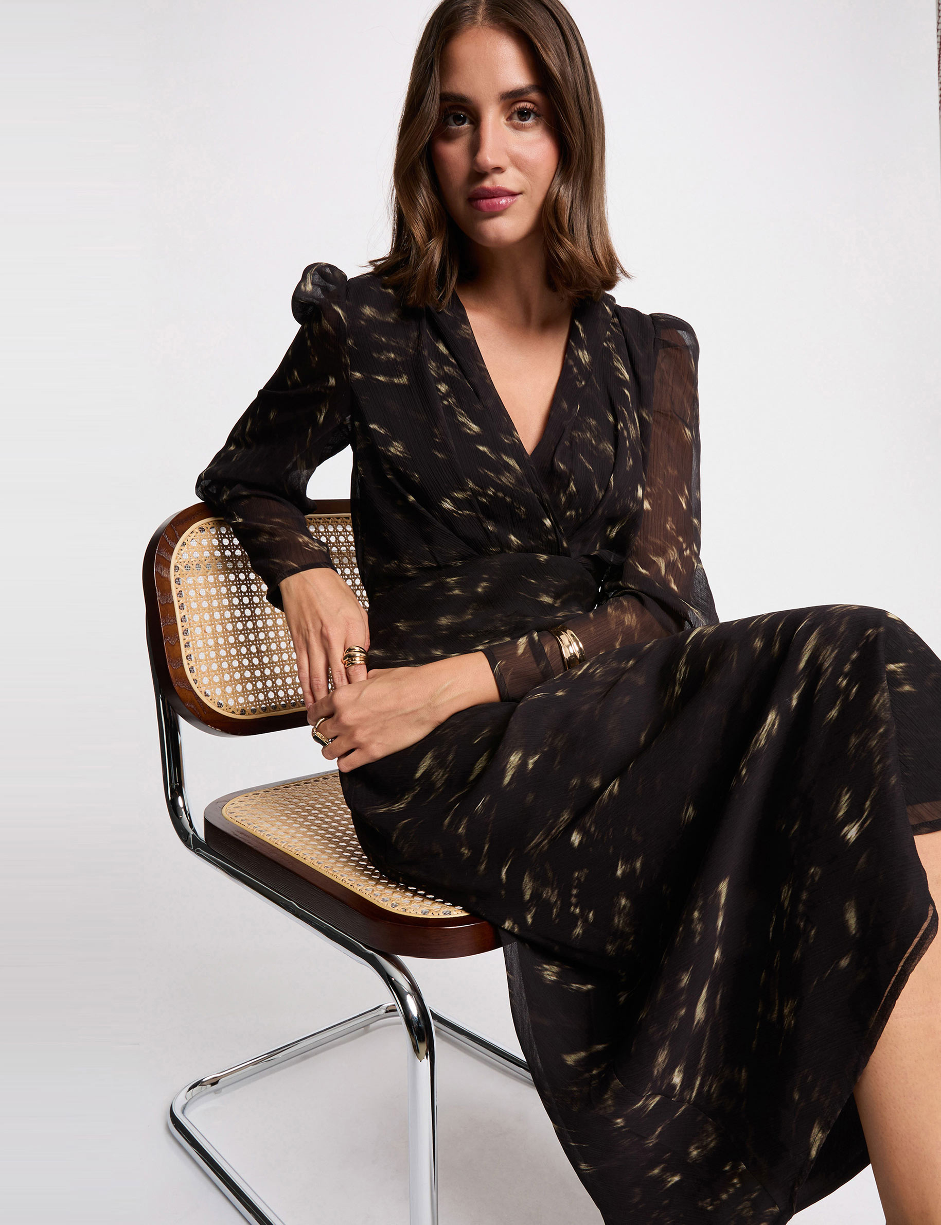 Robe longue manches bouffantes multicolore femme