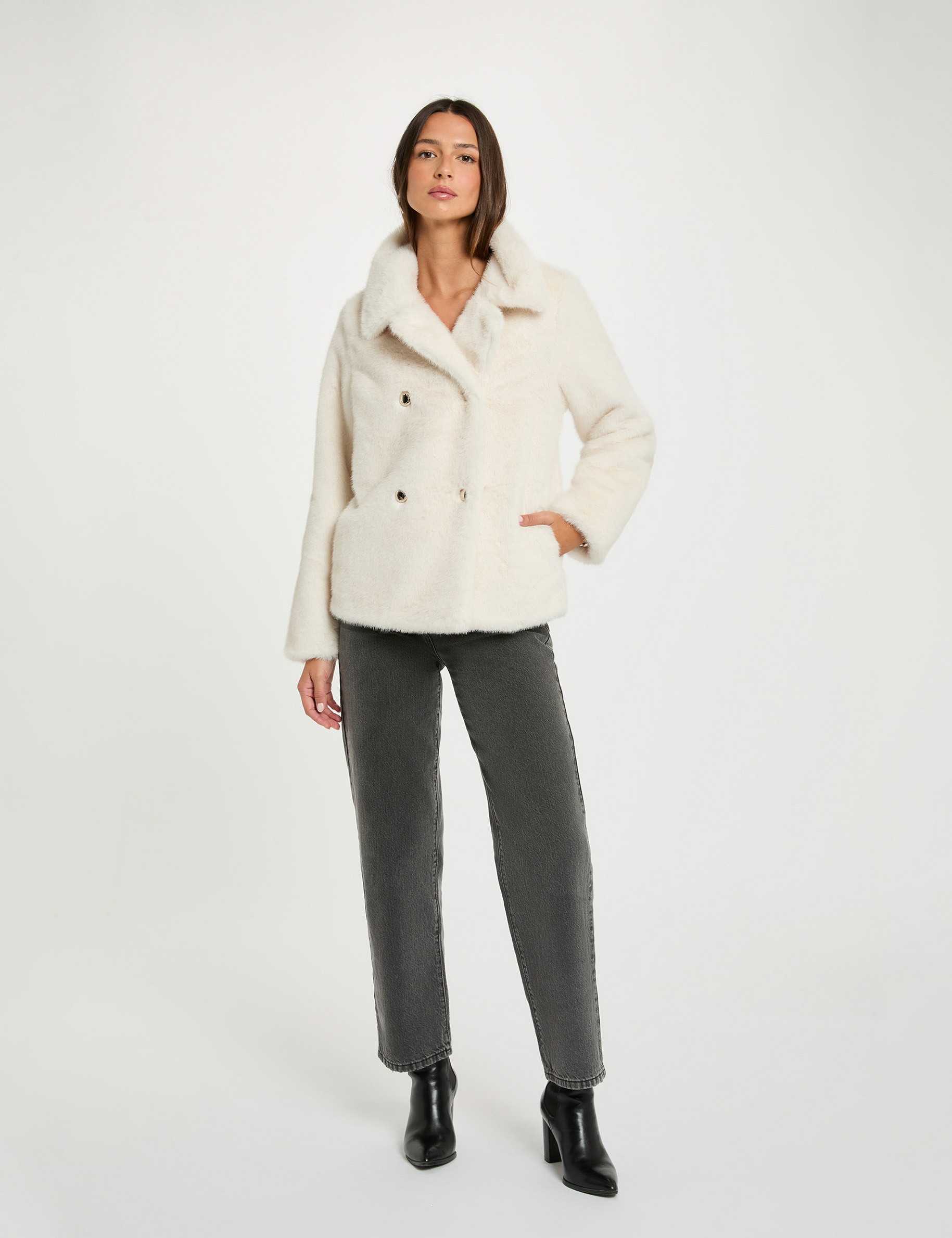 buttoned straight coat ivory women Buttoned straight coat ivory women