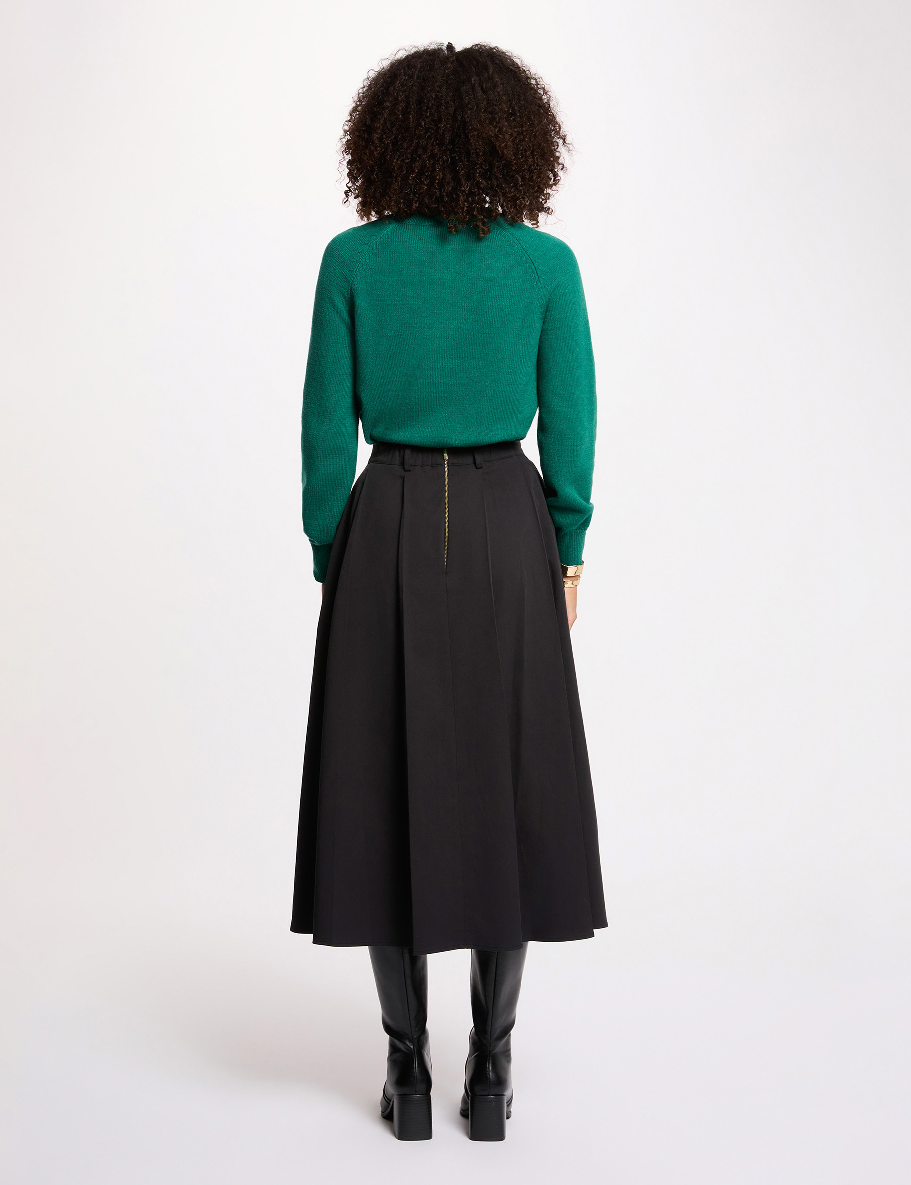 high waisted flared skirt black women High-waisted flared skirt black women