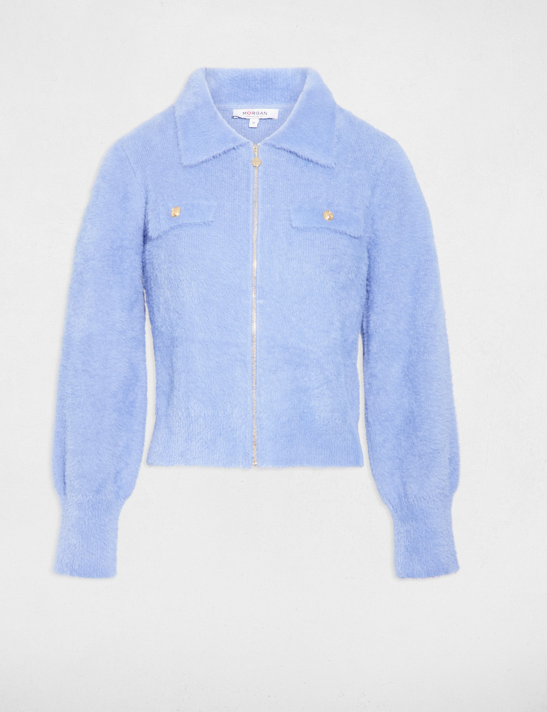 Long-sleeved cardigan with lapel collar blue women
