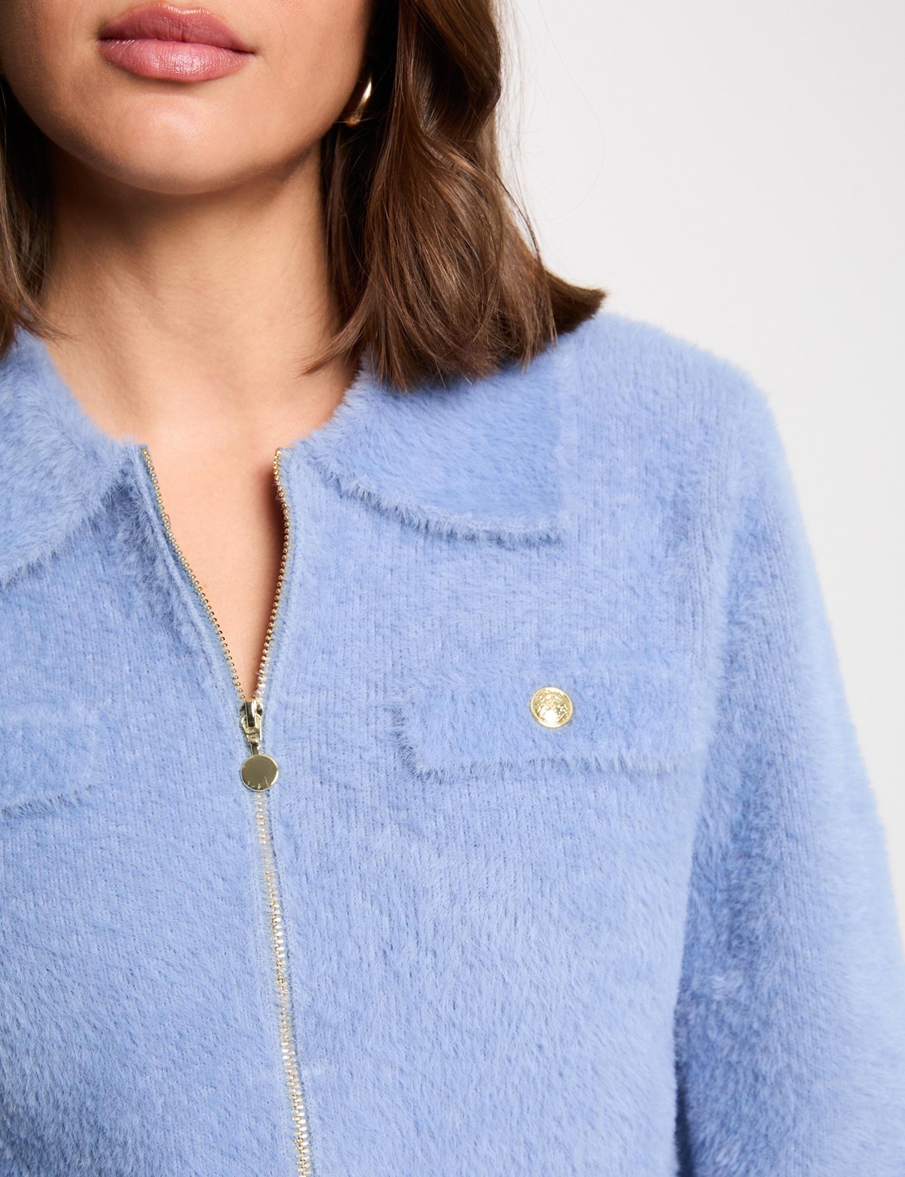 Long-sleeved cardigan with lapel collar blue women