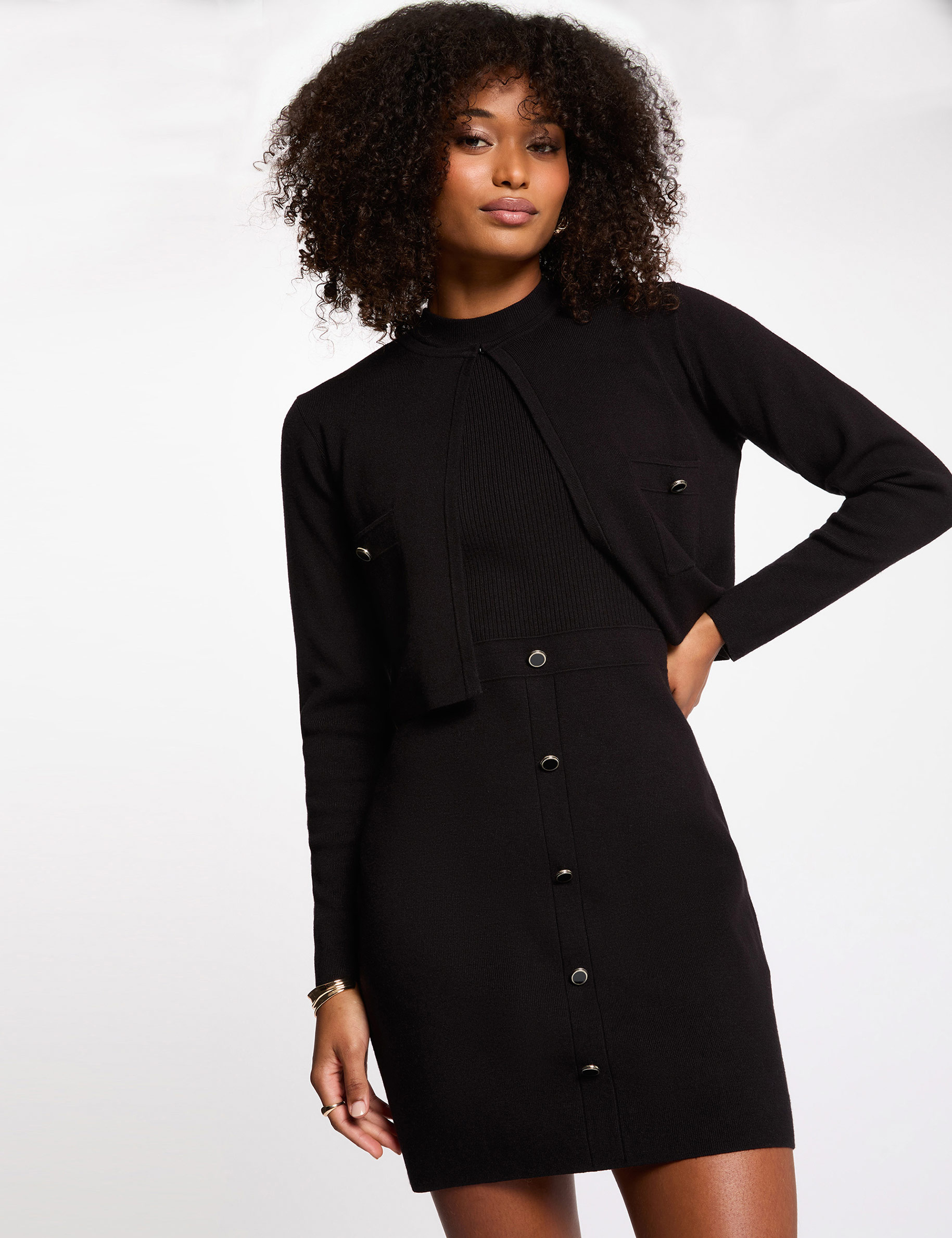 Short 2-in-1 effect dress black women
