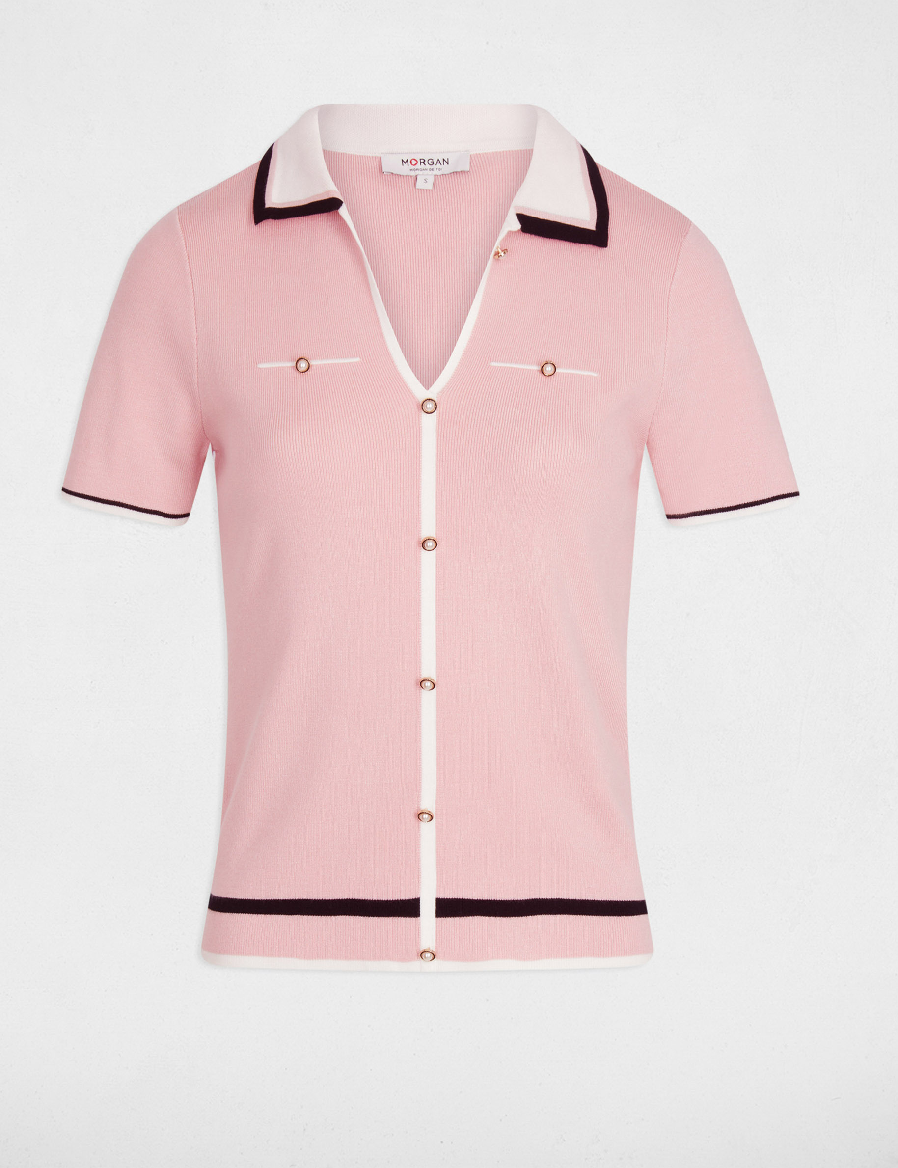 jumper polo collar and short sleeves powdered pink women Jumper polo collar and short sleeves powdered pink women
