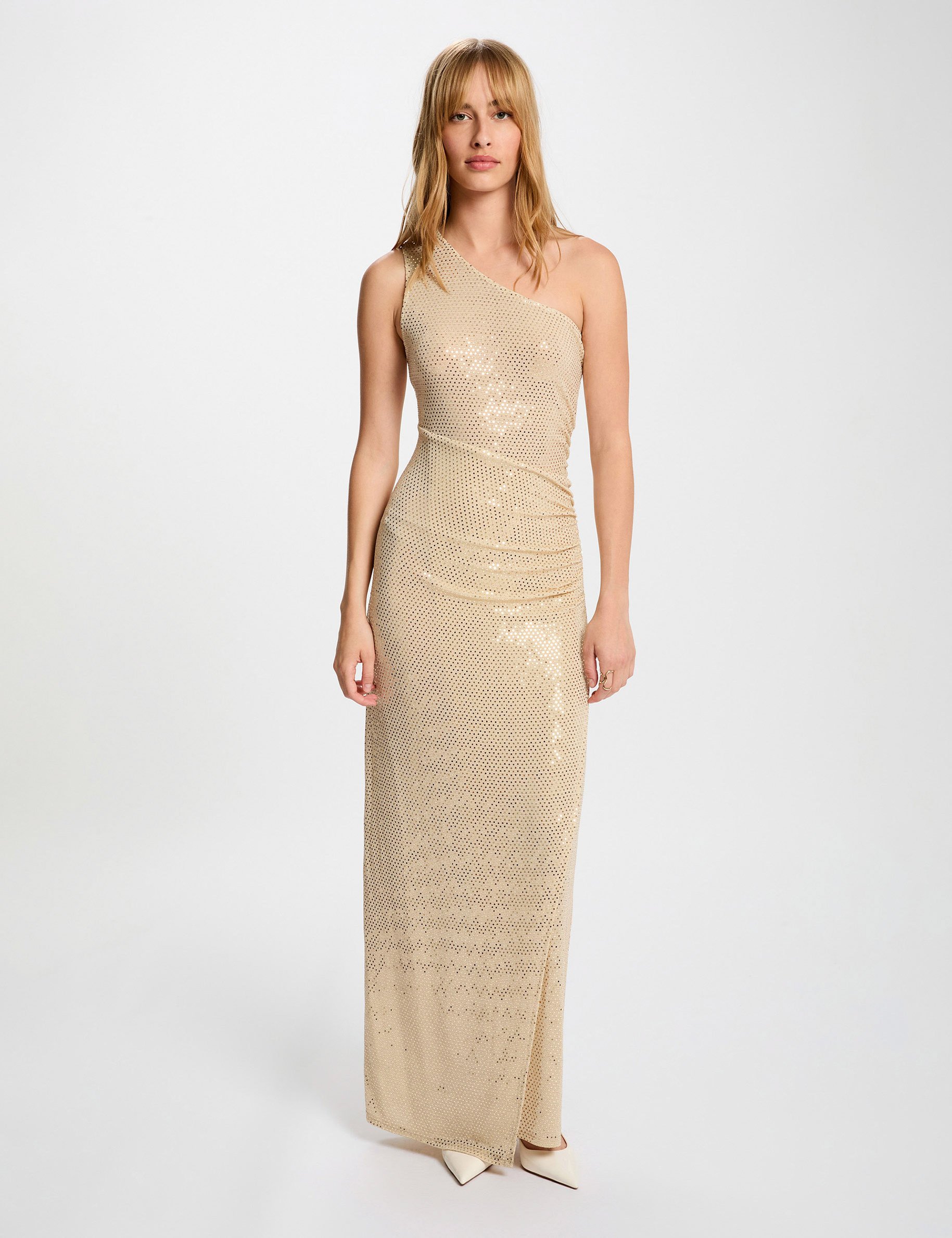 Asymmetrical maxi dress silver color women