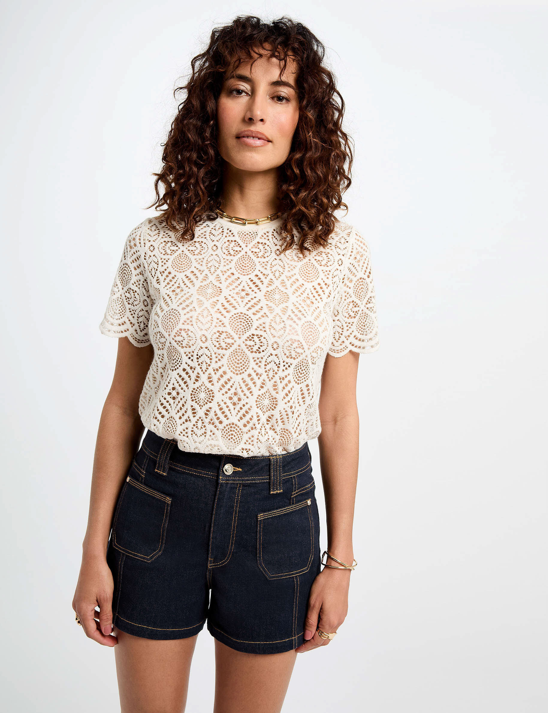 High-waisted denim short raw denim women
