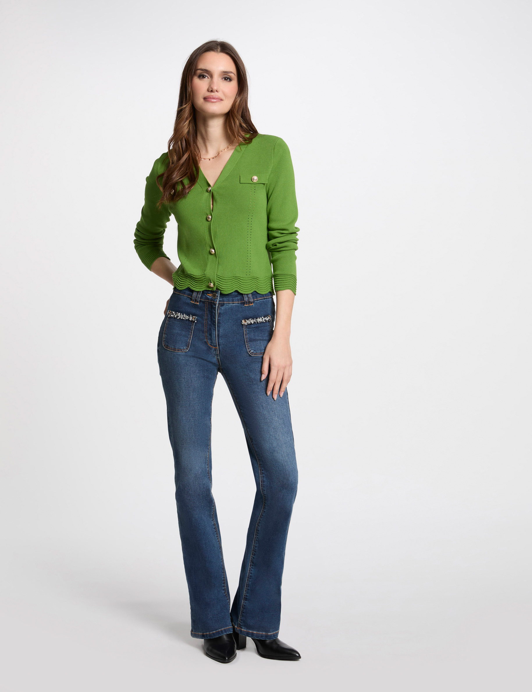 cardigan with v neck aniseed green women Cardigan with V-neck aniseed green women