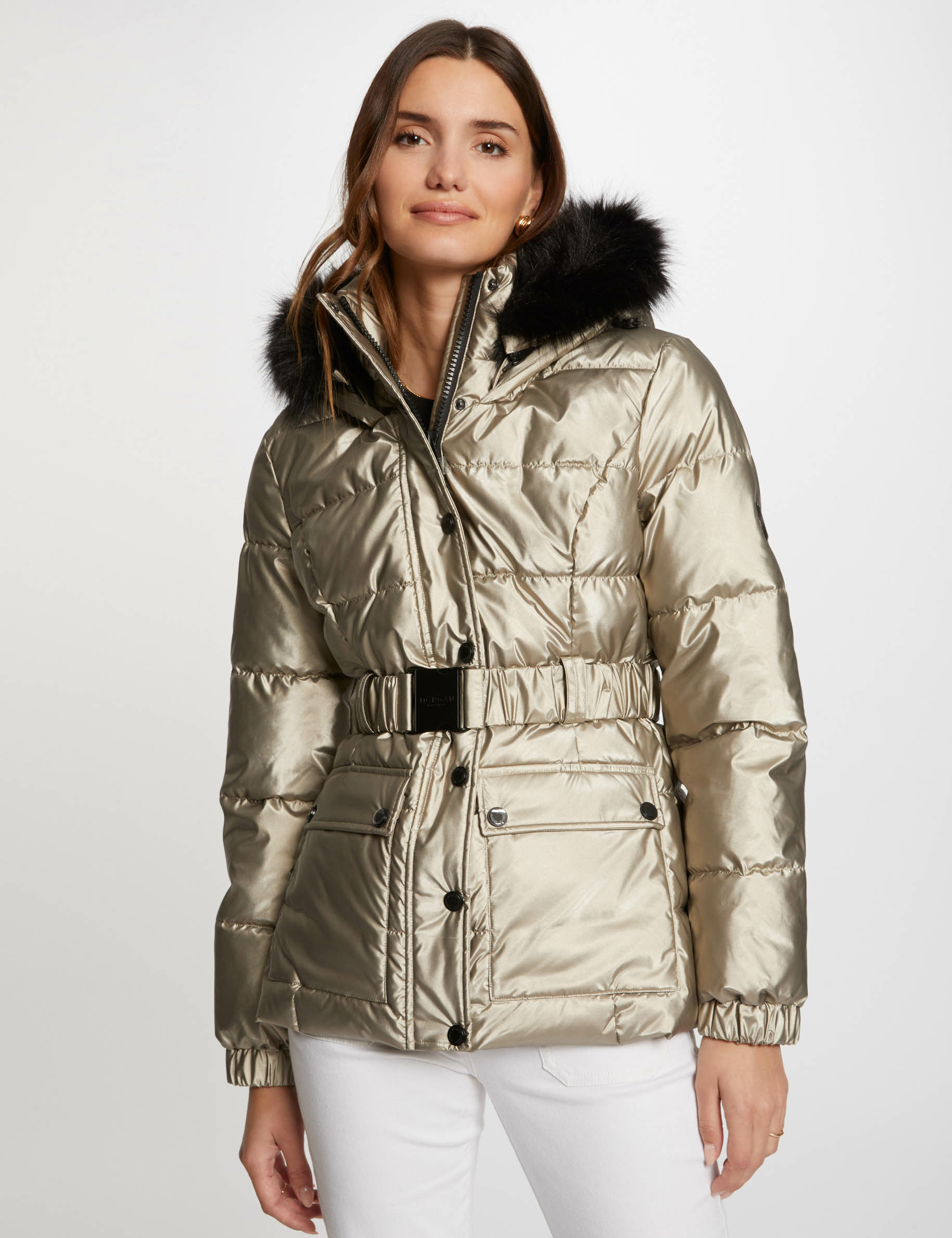 metallised padded jacket hood gold women Metallised padded jacket hood gold women