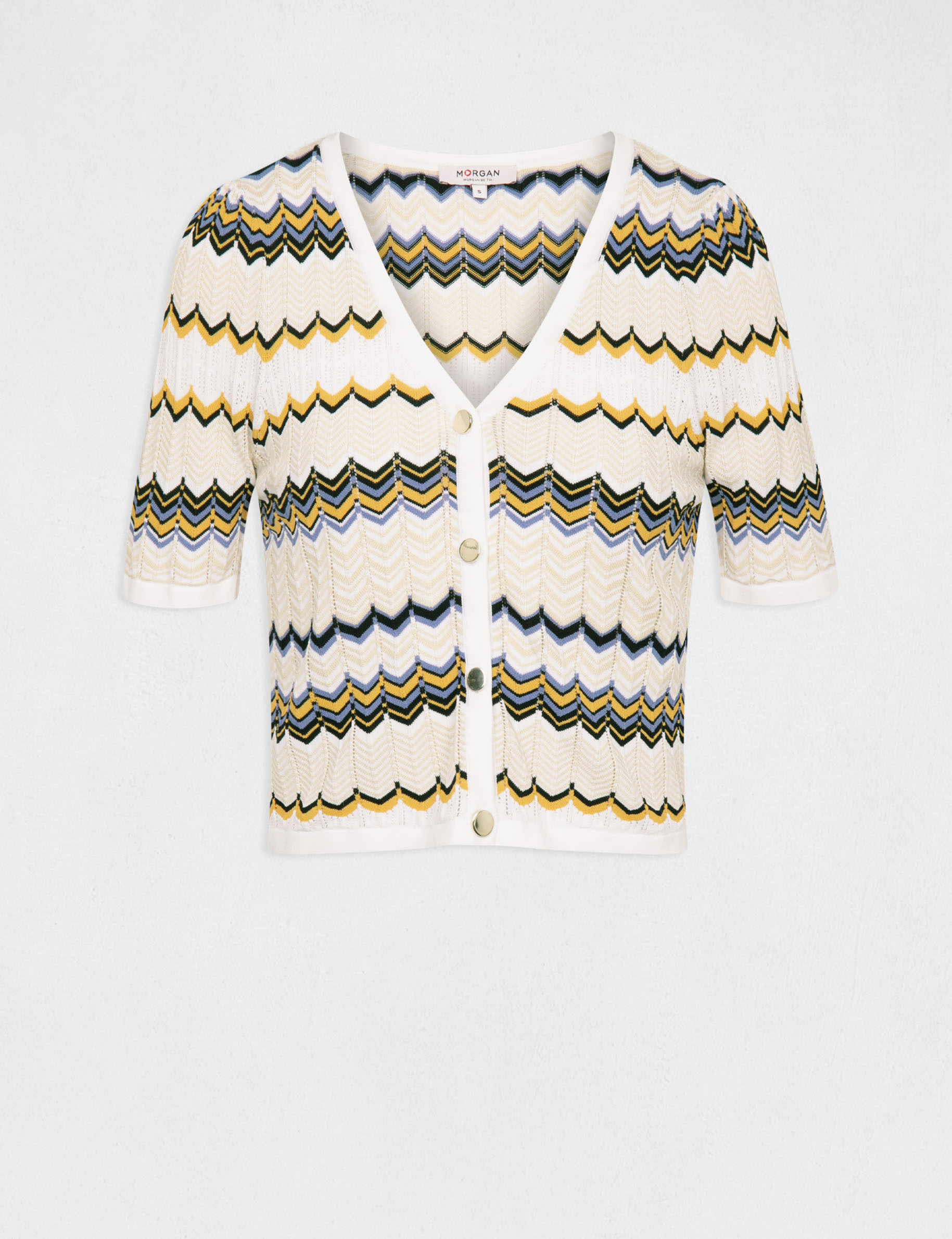Short-sleeved jumper chevron print ivory ladies' Short-sleeved jumper chevron print ivory ladies'