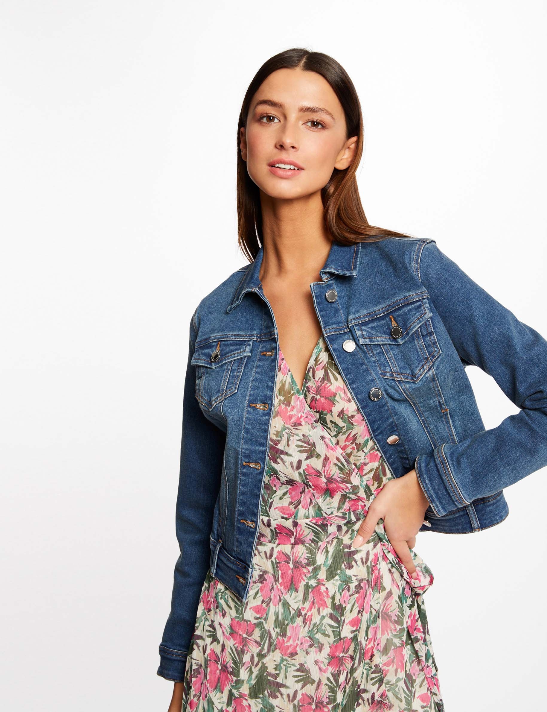 Straight buttoned denim jacket denim stone women