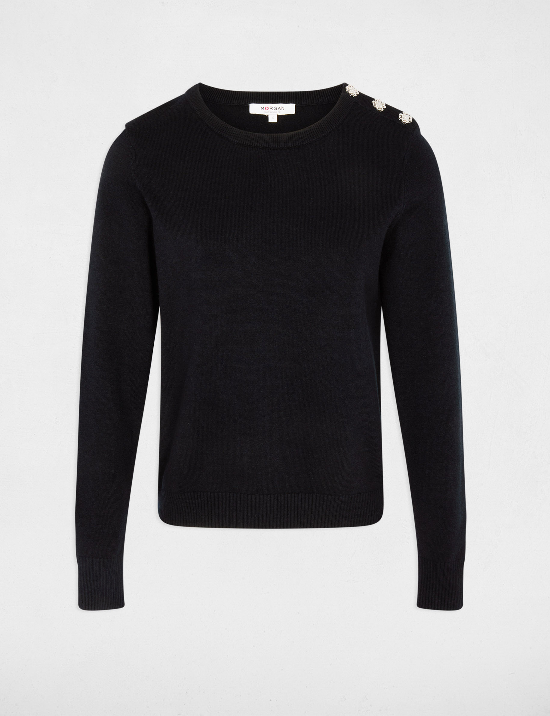 Sweater with round neck and buttons navy blue women
