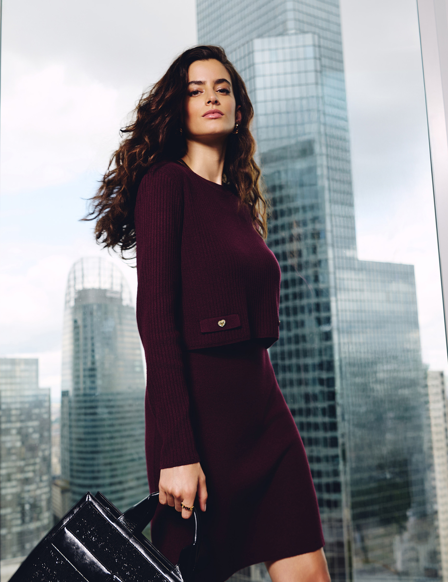 Short 2-in-1 effect dress plum women