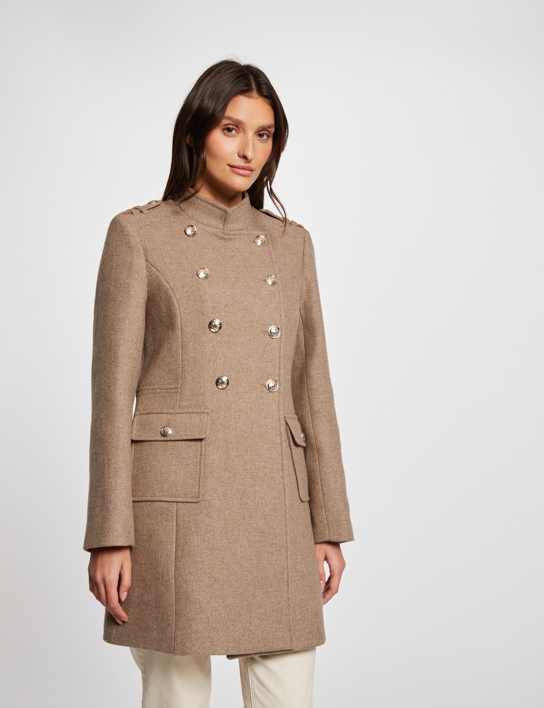 Long coat with buttons beige ladies'