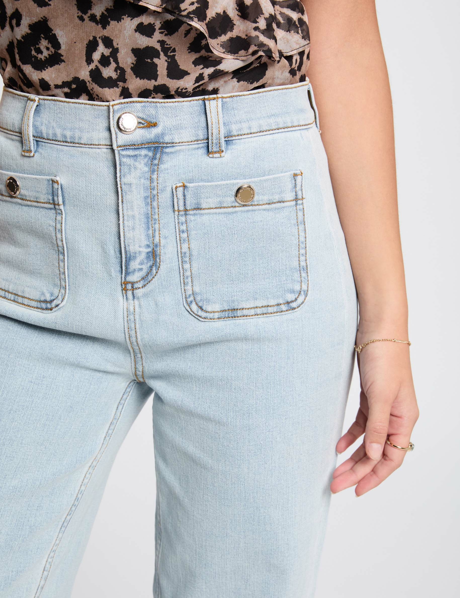 cropped wide leg trousers bleach denim women Cropped wide leg trousers bleach denim women