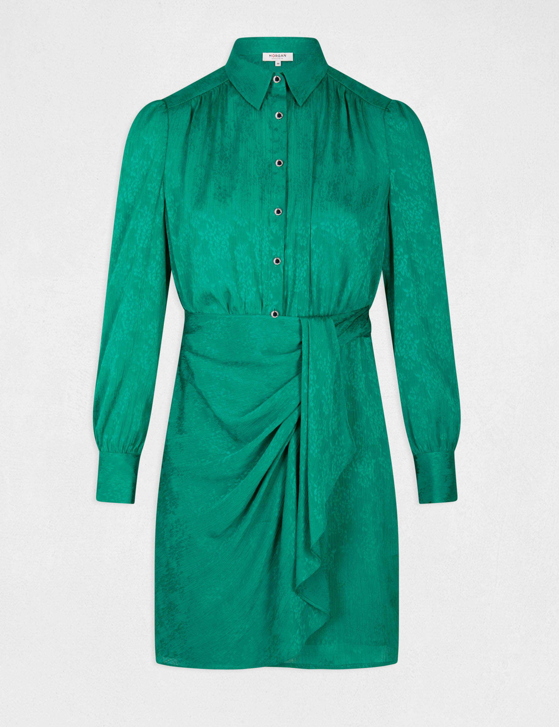 Printed satin draped straight dress green ladies' Printed satin draped straight dress green ladies'