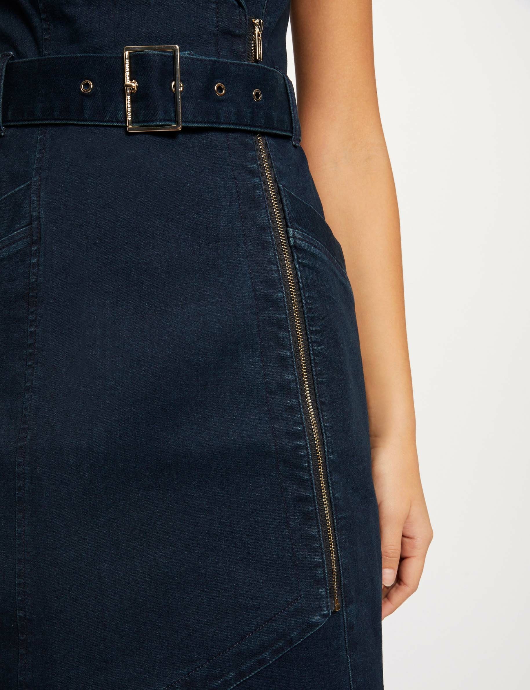 Sleeveless draped fitted denim dress raw denim ladies'