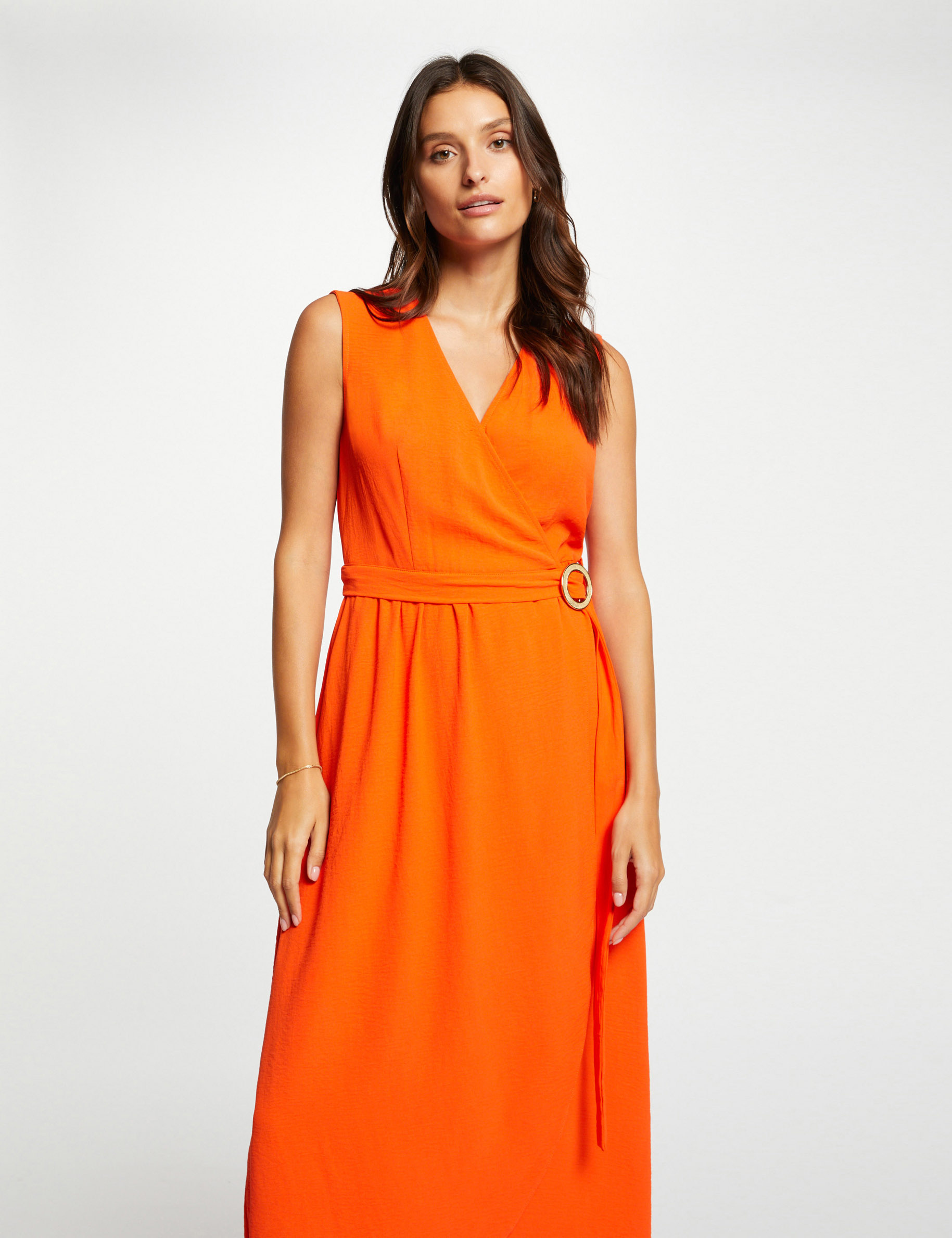 Maxi sleeveless wrap dress orange ladies'