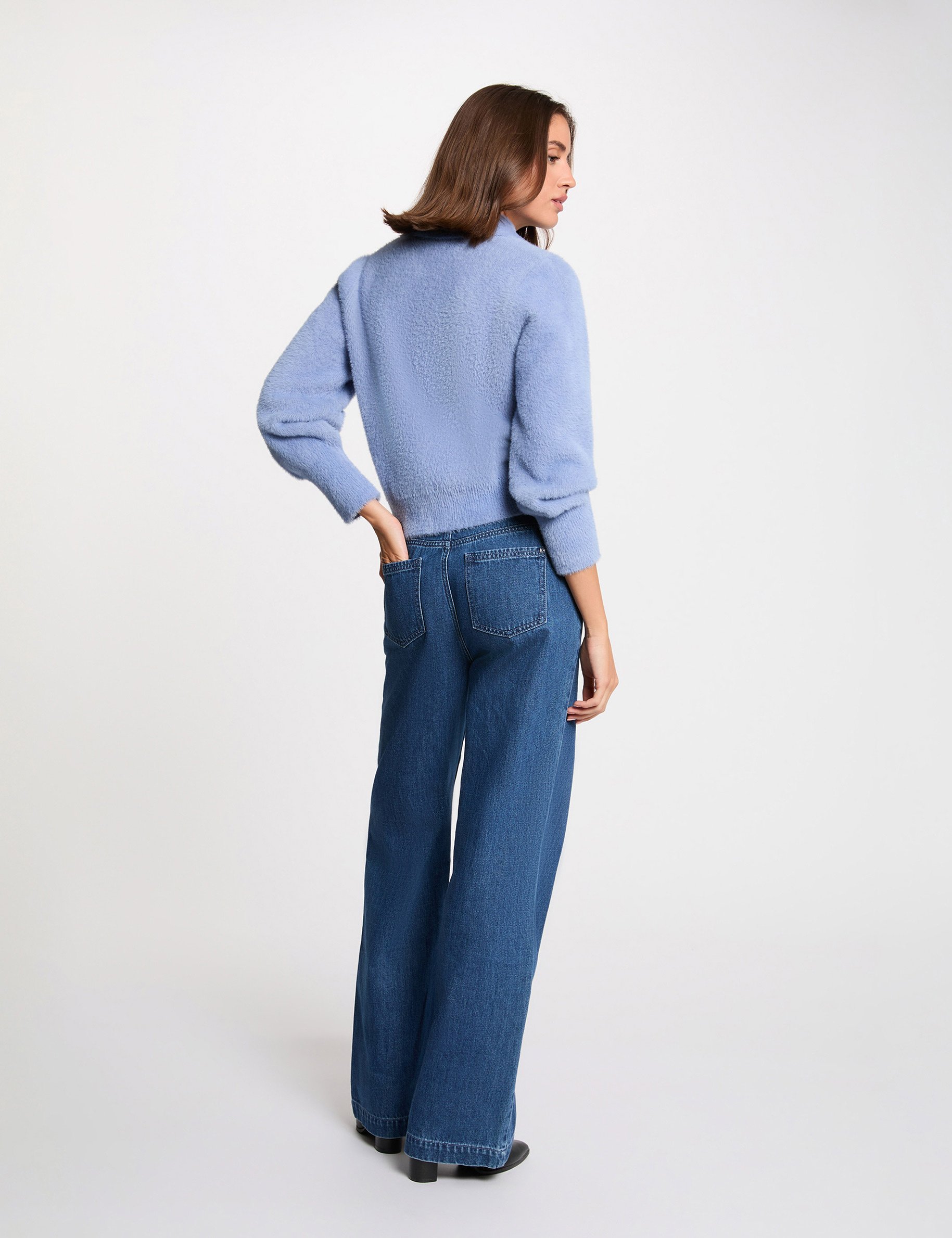 Long-sleeved cardigan with lapel collar blue women