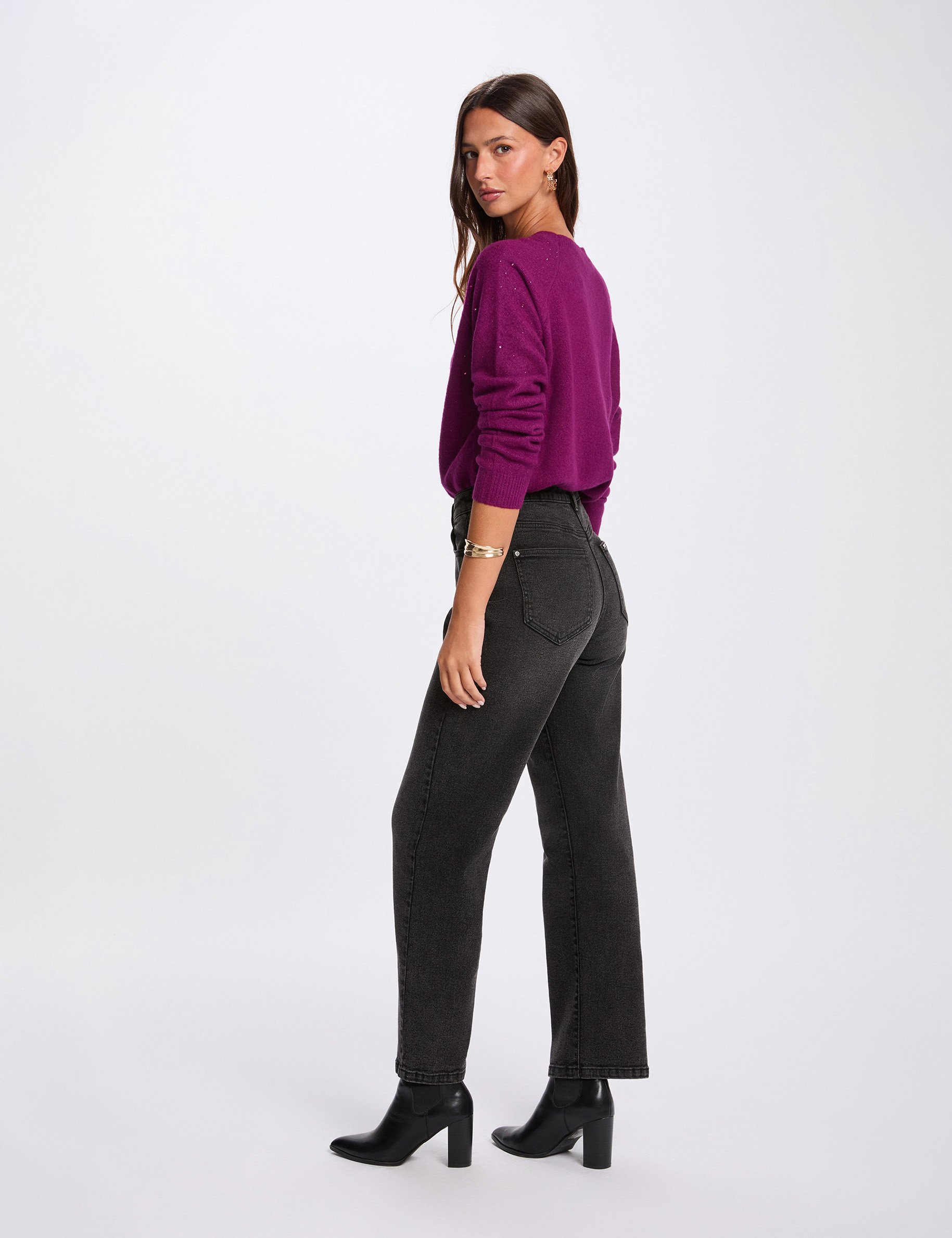 Pull ajusté strass violet femme