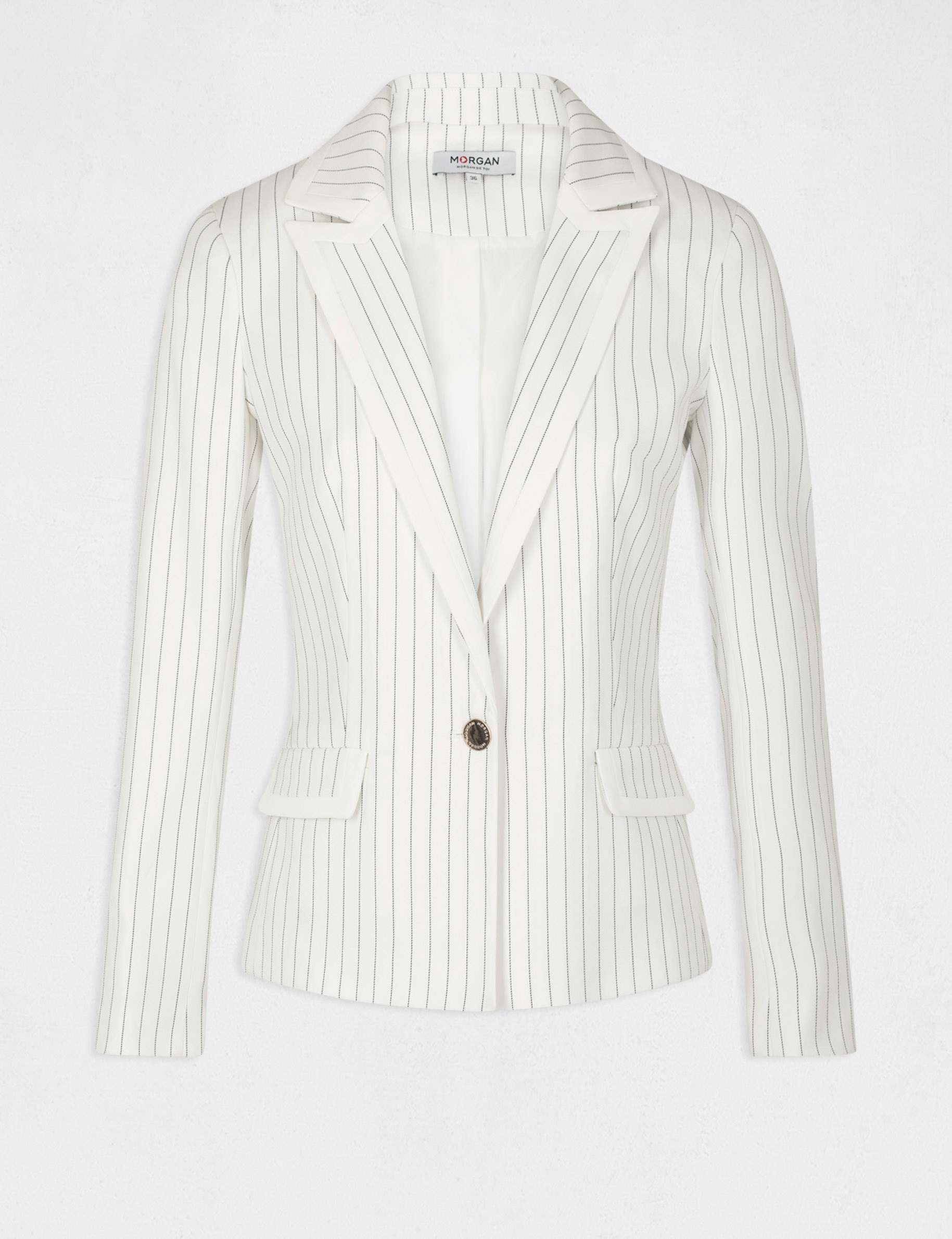 Straight city jacket with stripes ecru ladies' Straight city jacket with stripes ecru ladies'