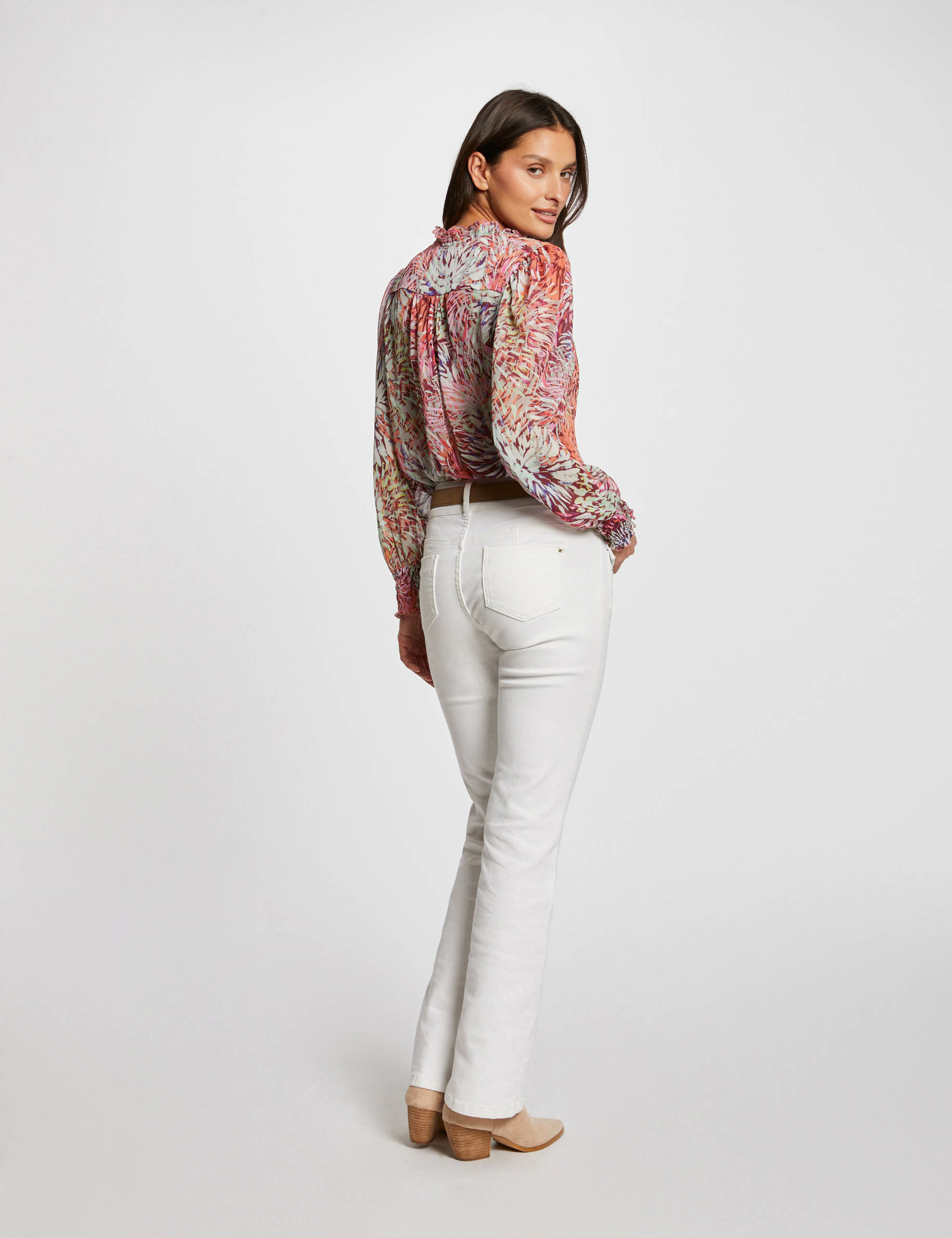 Printed blouse with V-neck multico ladies'