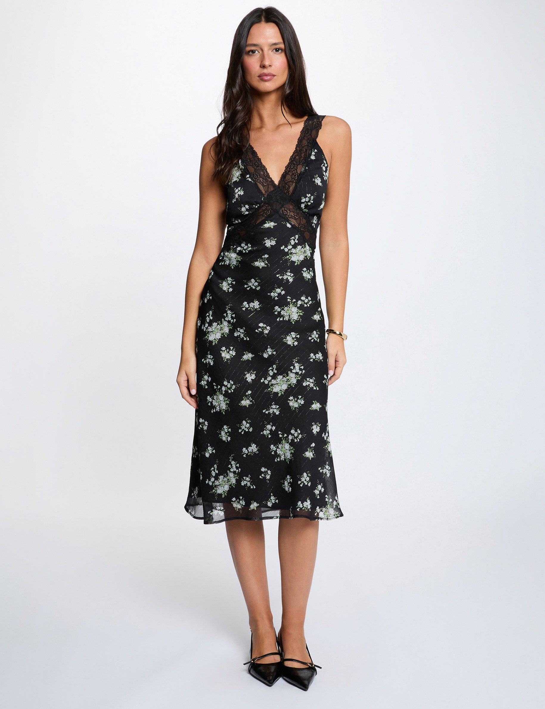 Lace dress with v-neck multicolor women