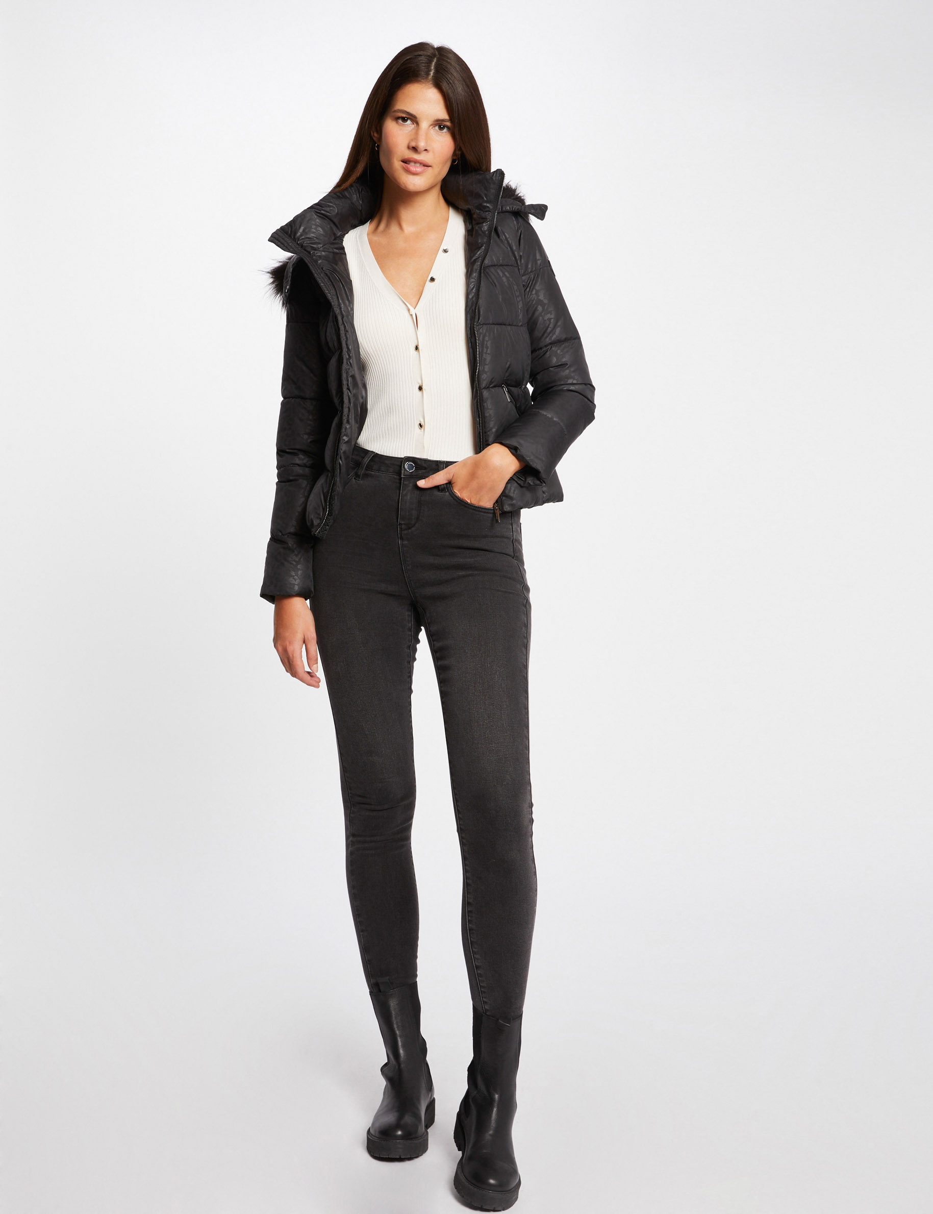 straight padded jacket leopard print black ladies Straight padded jacket leopard print black ladies'