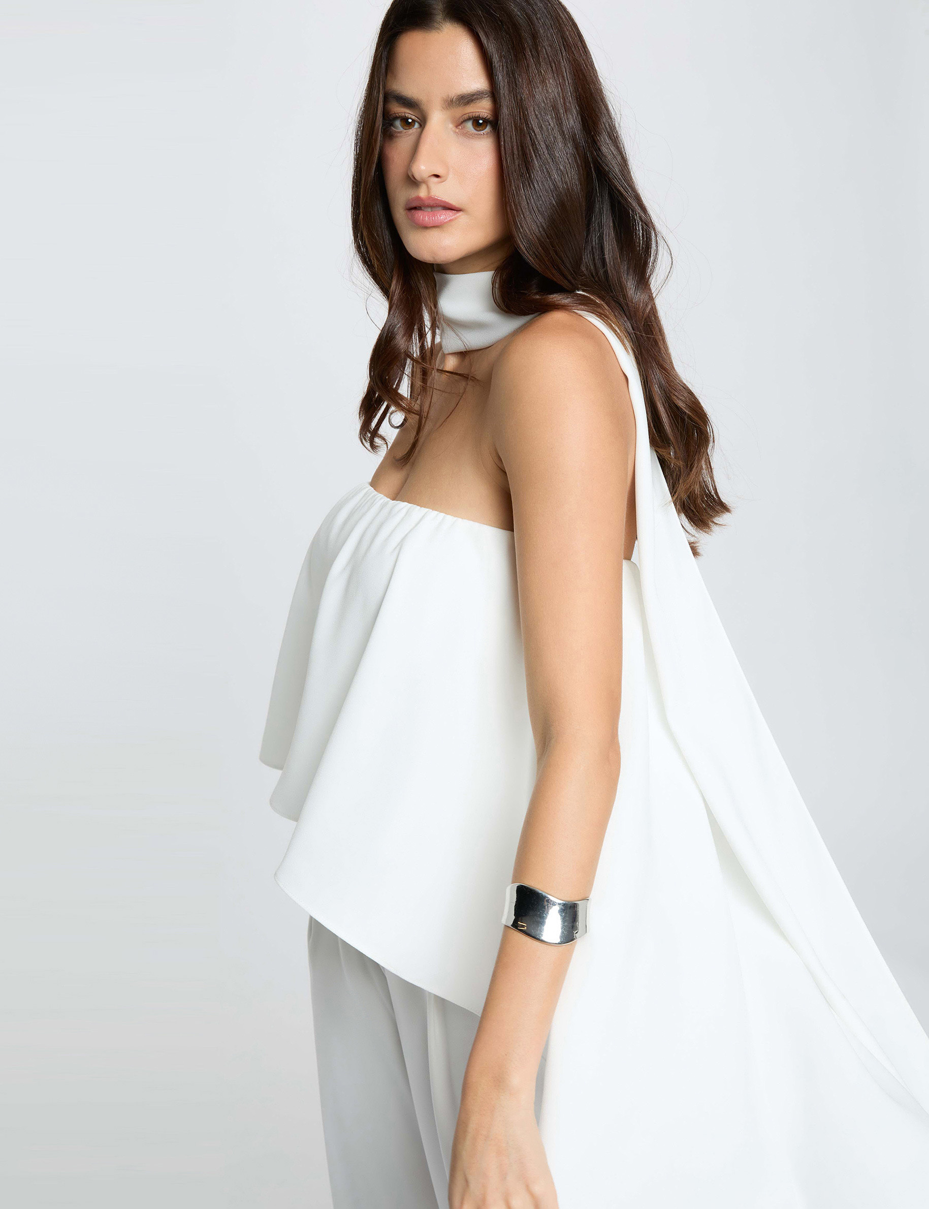 Fluid strapless jumpsuit white women