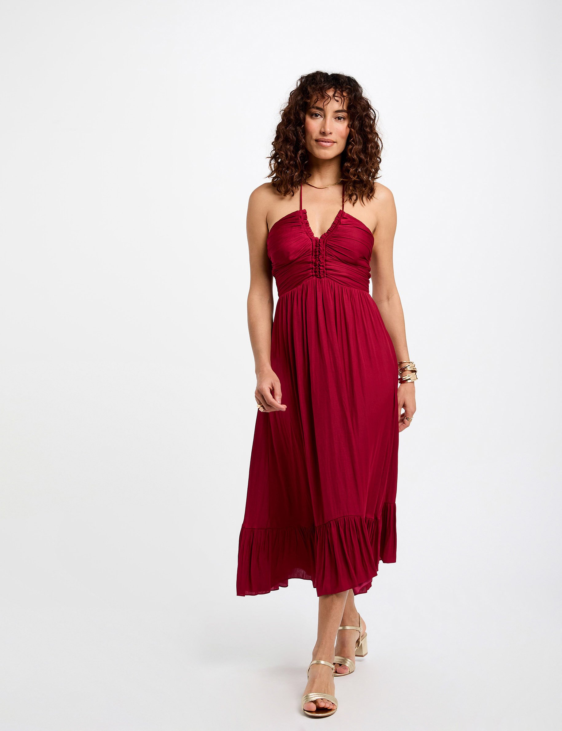 robe midi droite satin rouge fonce femme Robe midi droite satin rouge foncé femme